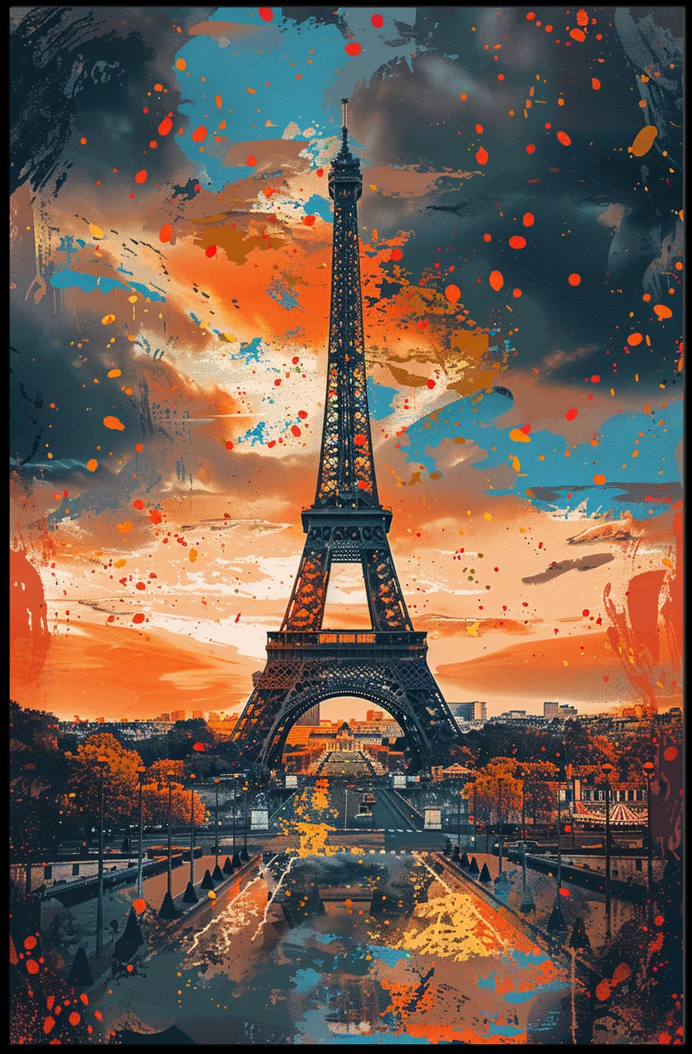 Eiffel Tower Abstract Art Poster: Vibrant Paris Scene
