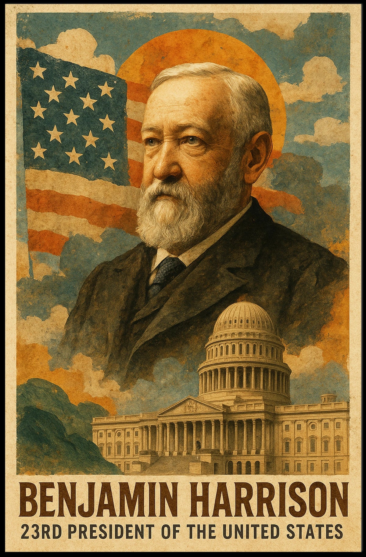 Benjamin Harrison 23rd President of the United States Layered Digital Collage Poster