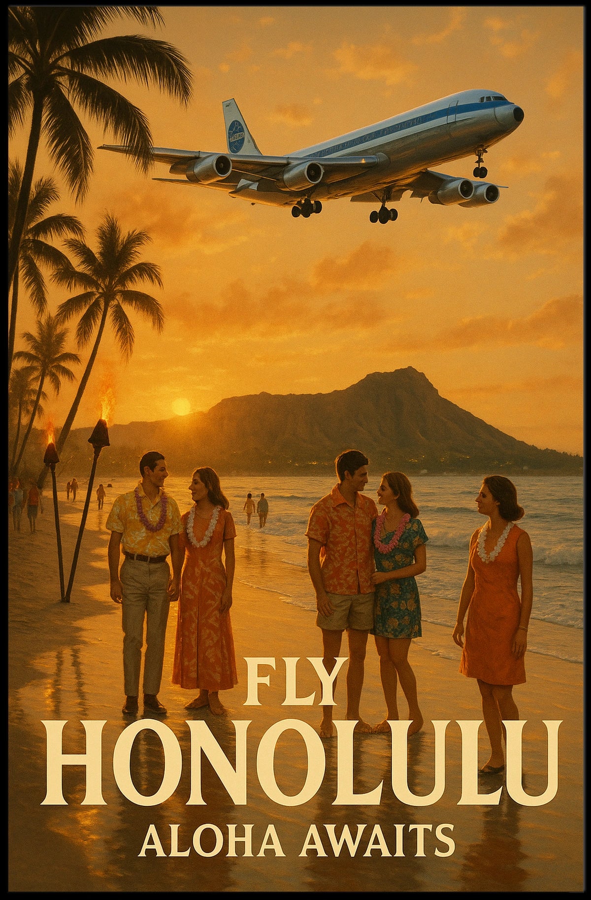 Travel to Honolulu with Vintage Style Travel Poster