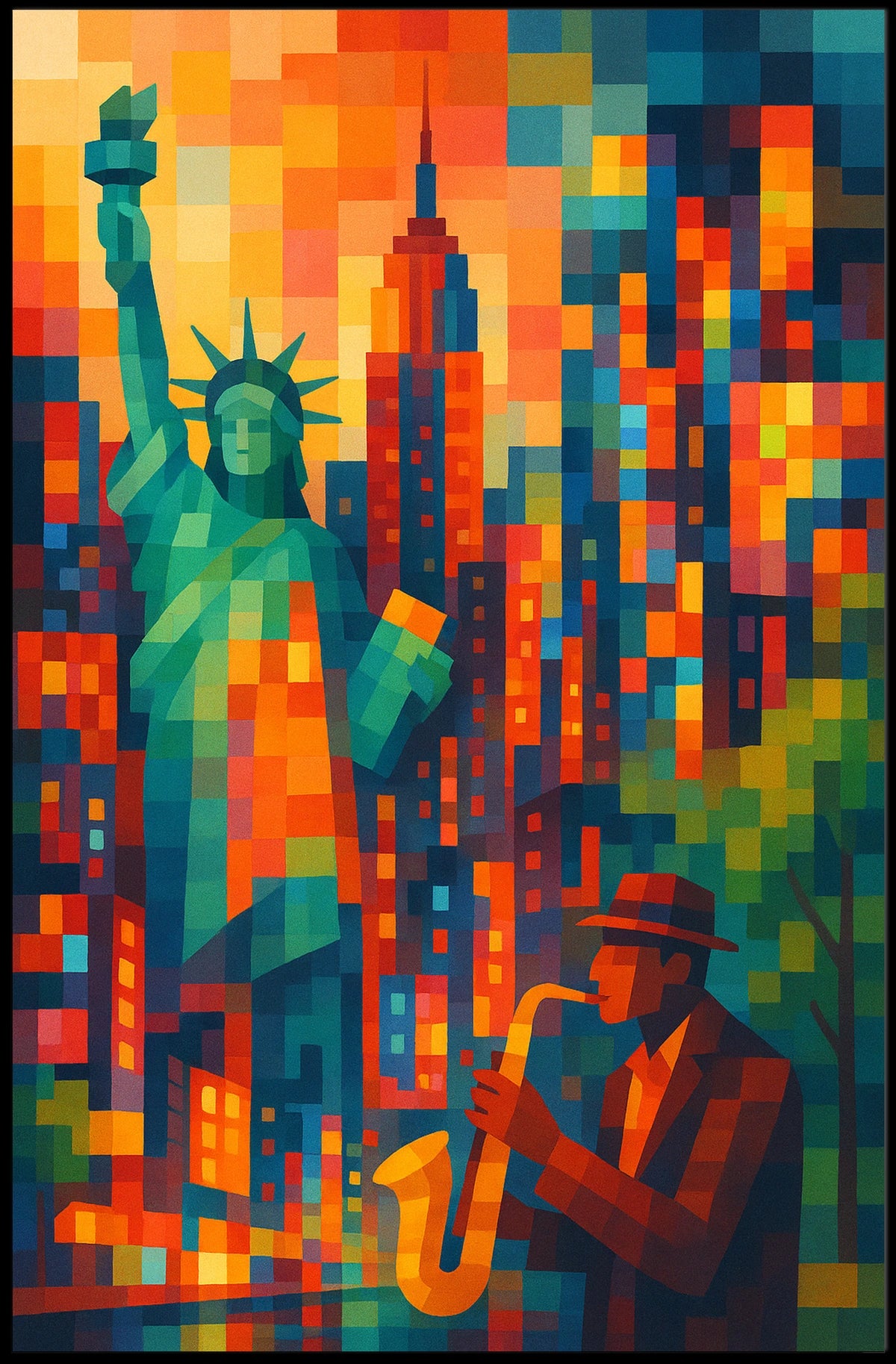 New York City Jazz Poster Abstract Vibrant Wall Art