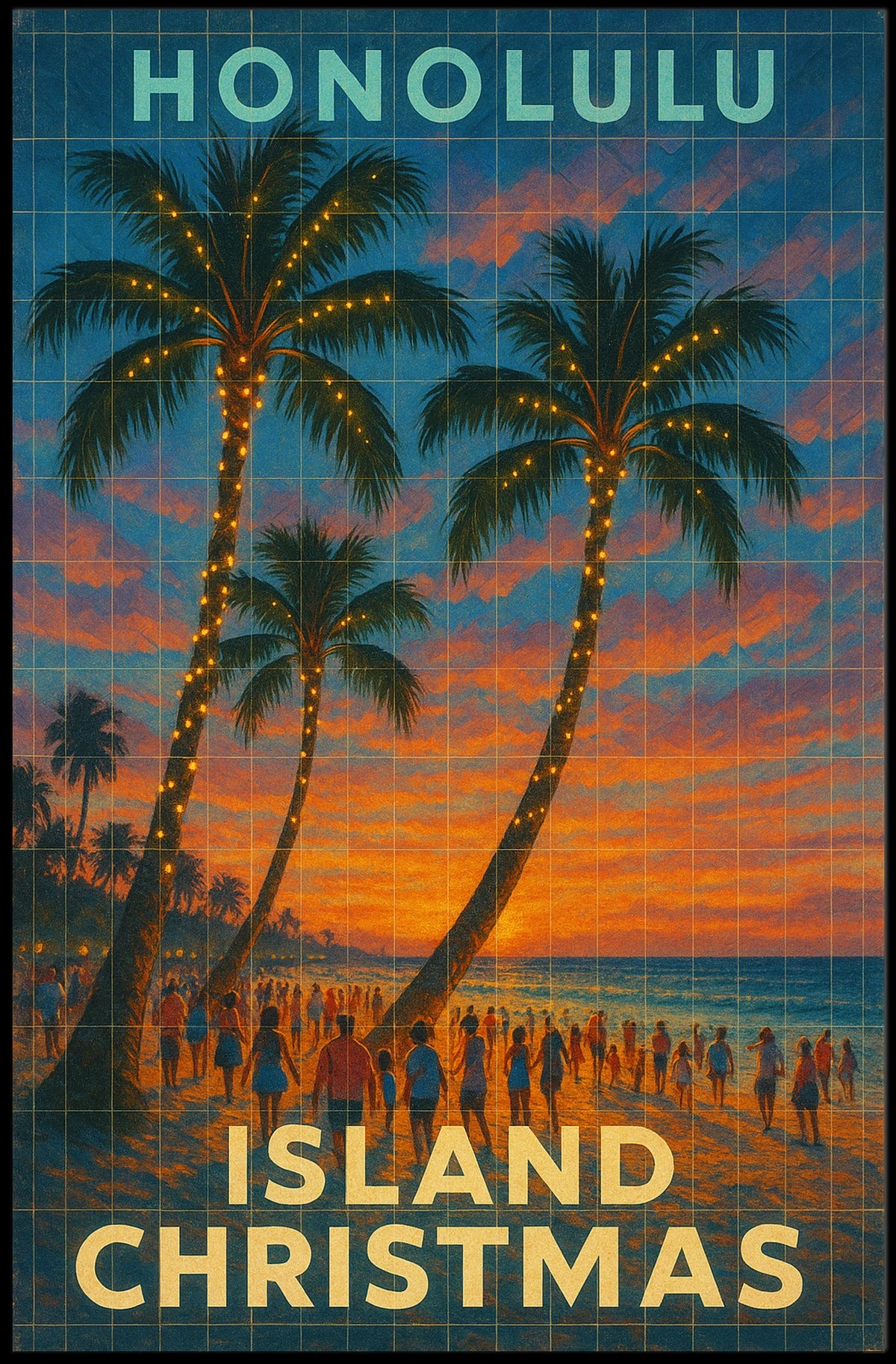 Honolulu Island Christmas Seascape Hawaii Island Artwork Poster
