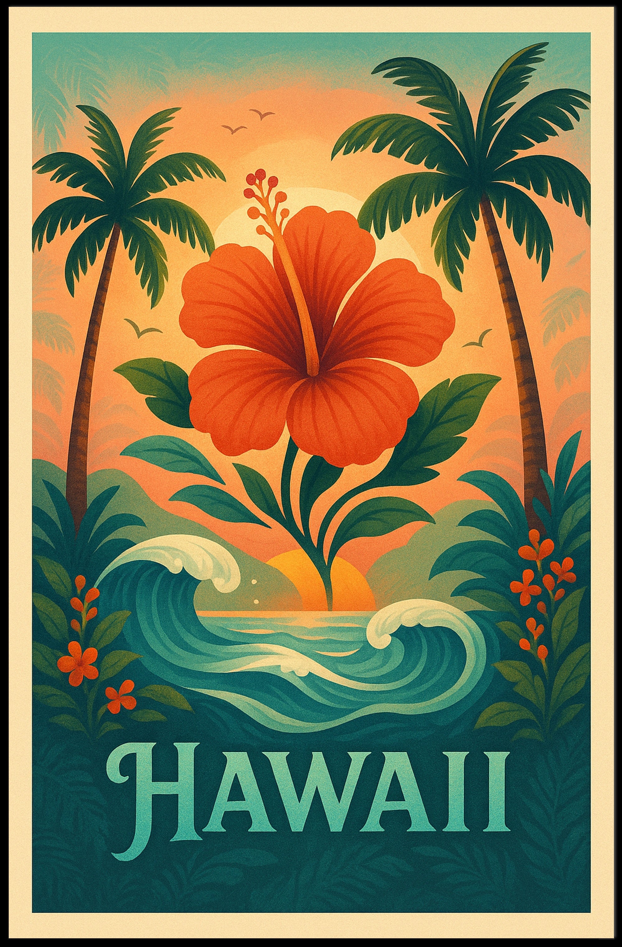 Hawaiian Tropical Paradise Vintage Travel Poster
