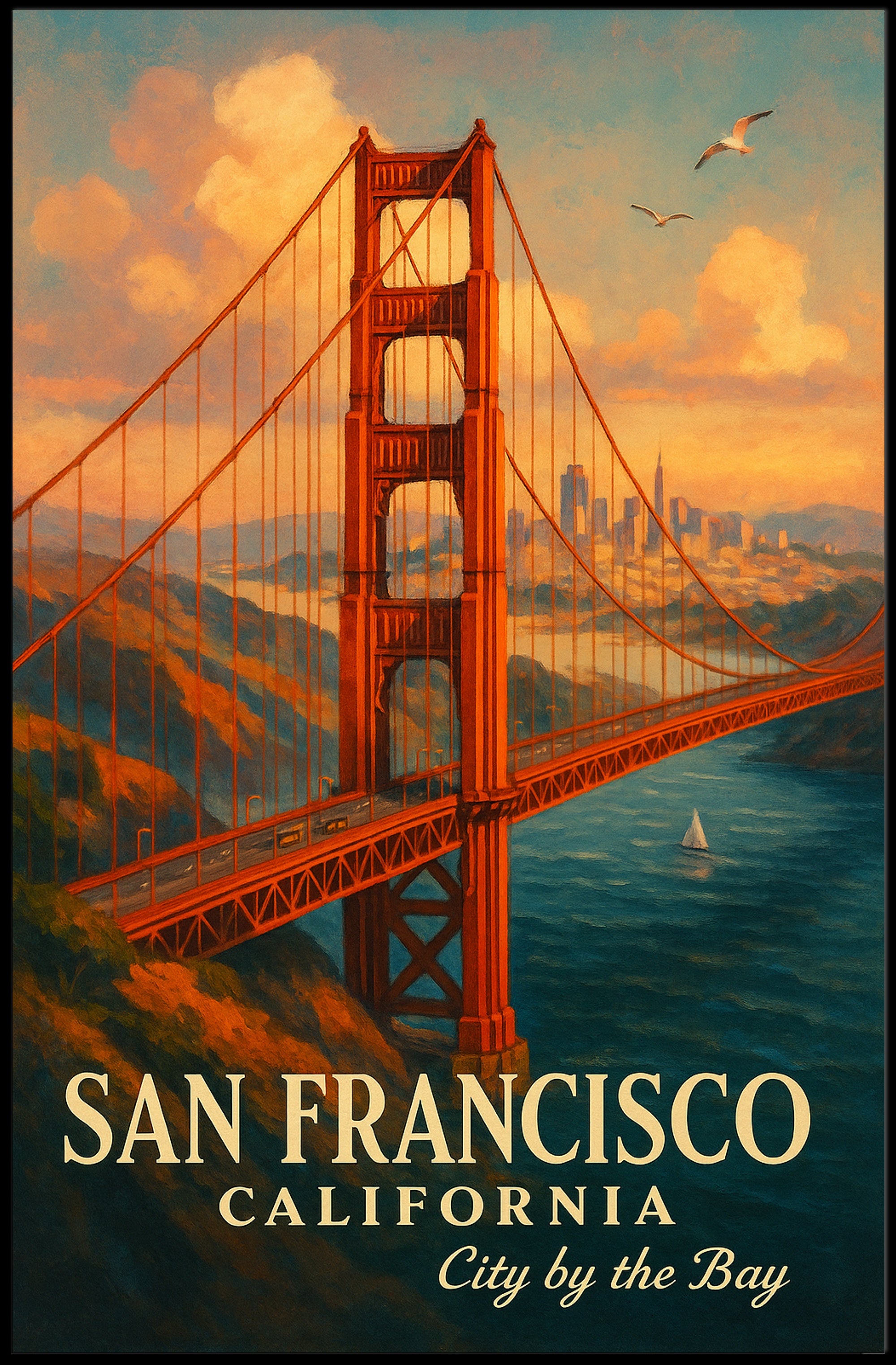 Golden Gate Bridge Vintage Travel Poster