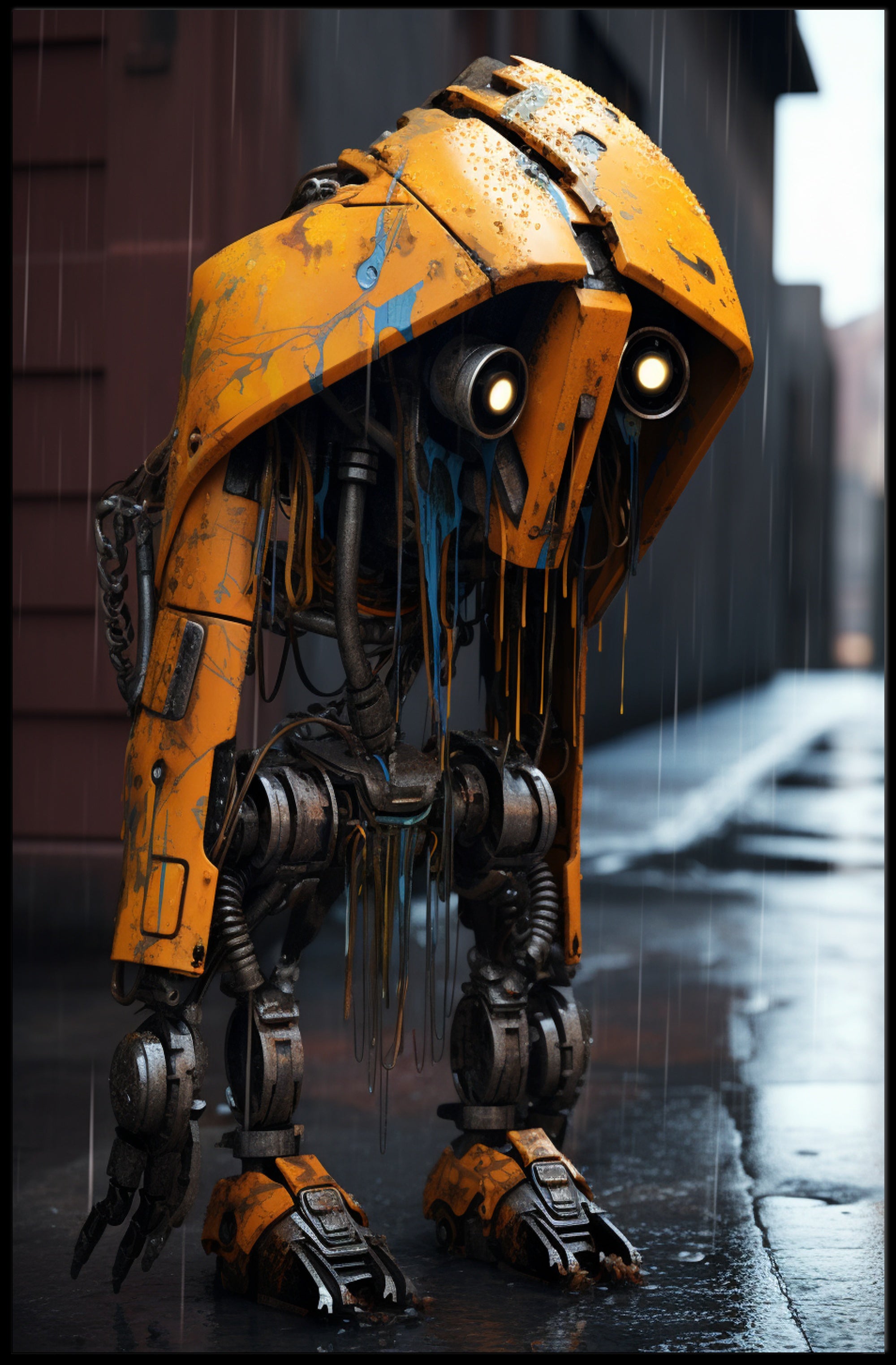 The Lonely Robot In The Rain Poster PosterGoat
