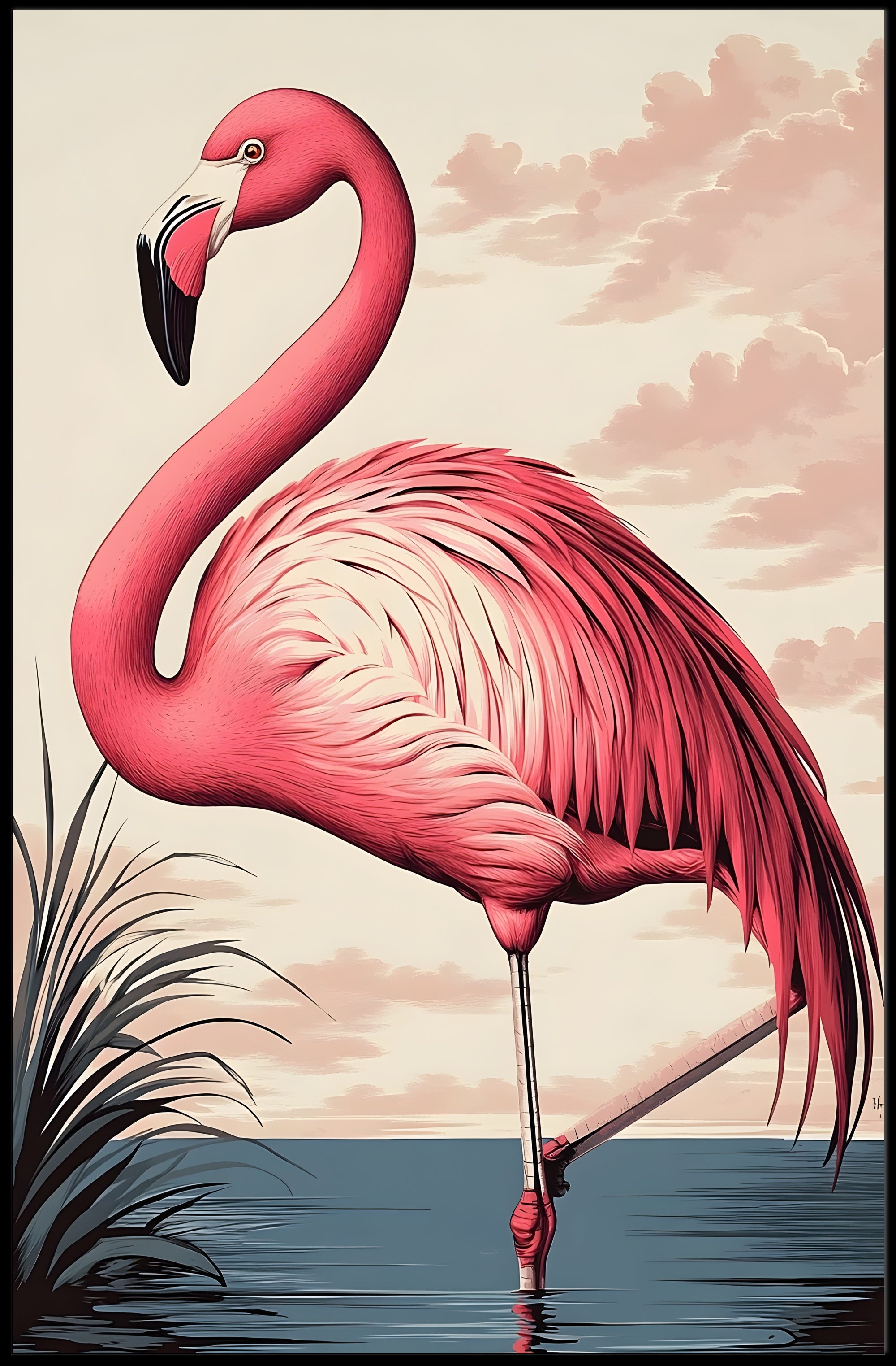 Flamingo Poster Graceful Pink Bird Coastal Wall Art