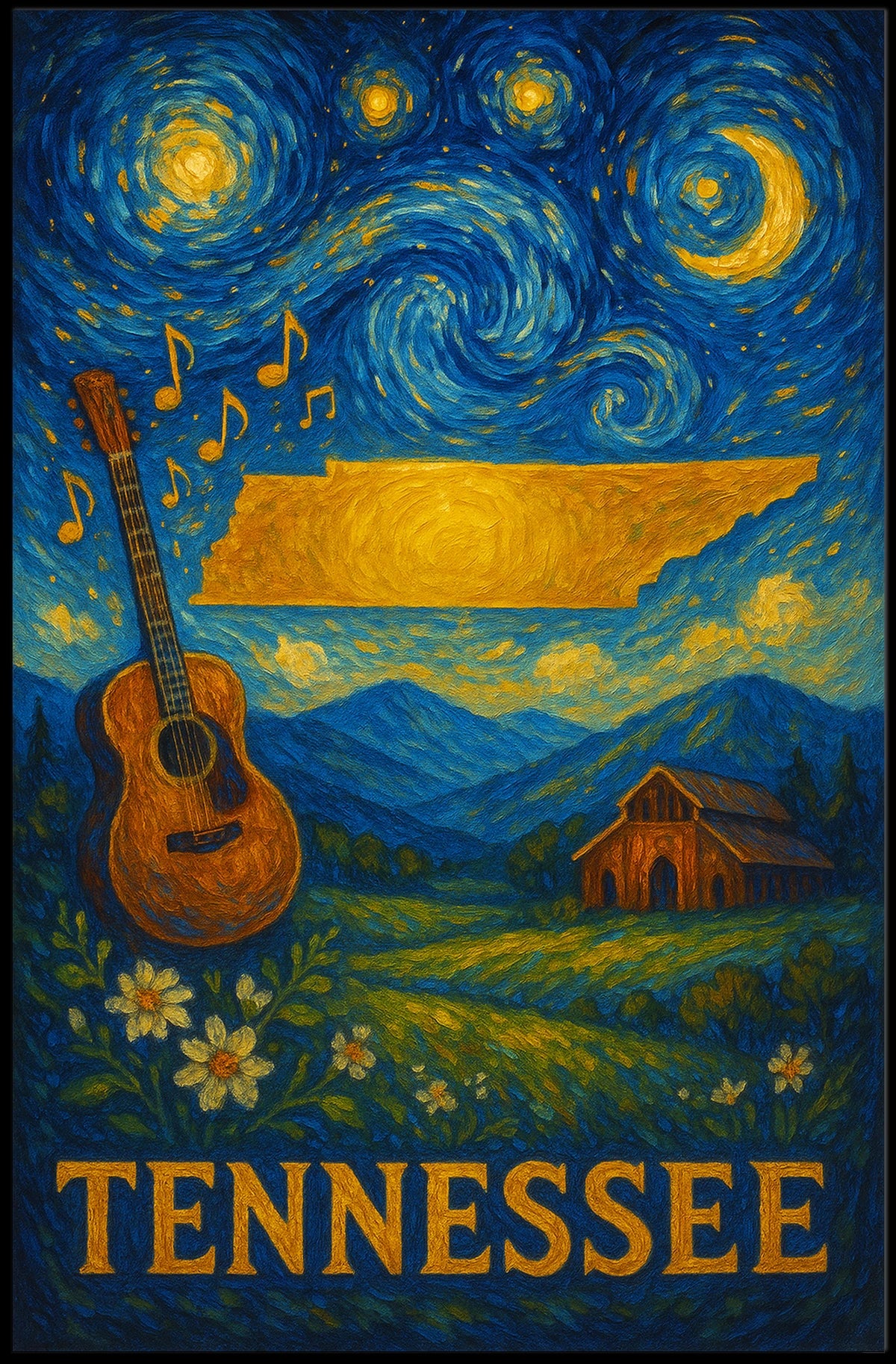 Tennessee Night Sky Music Art Poster - Cultural or Heritage Poster