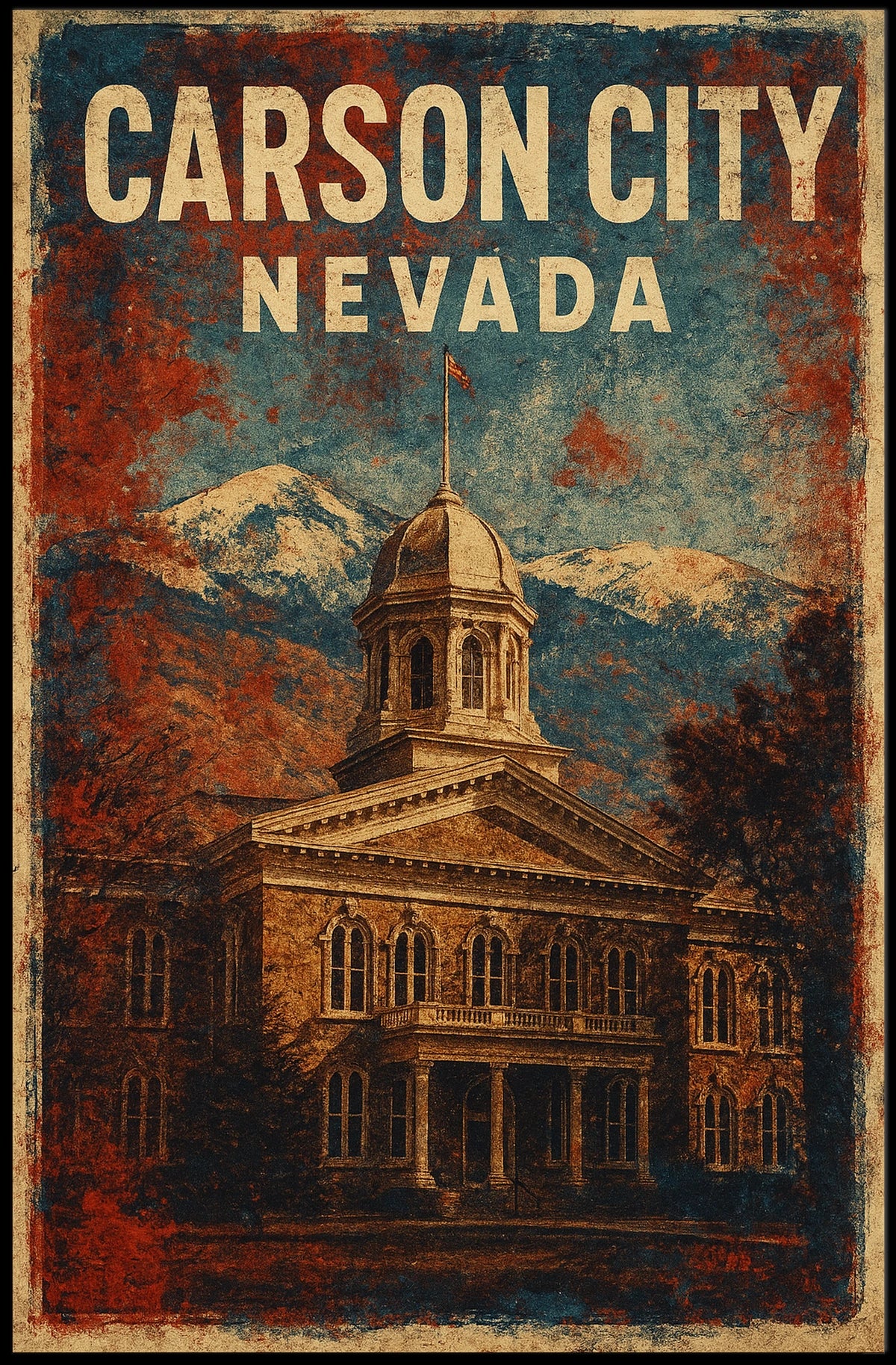 Carson City Nevada Skyline Realism Wanderlust Poster