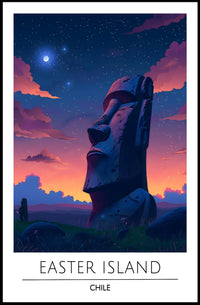 Easter Island Moai Under Starry Night Travel Poster
