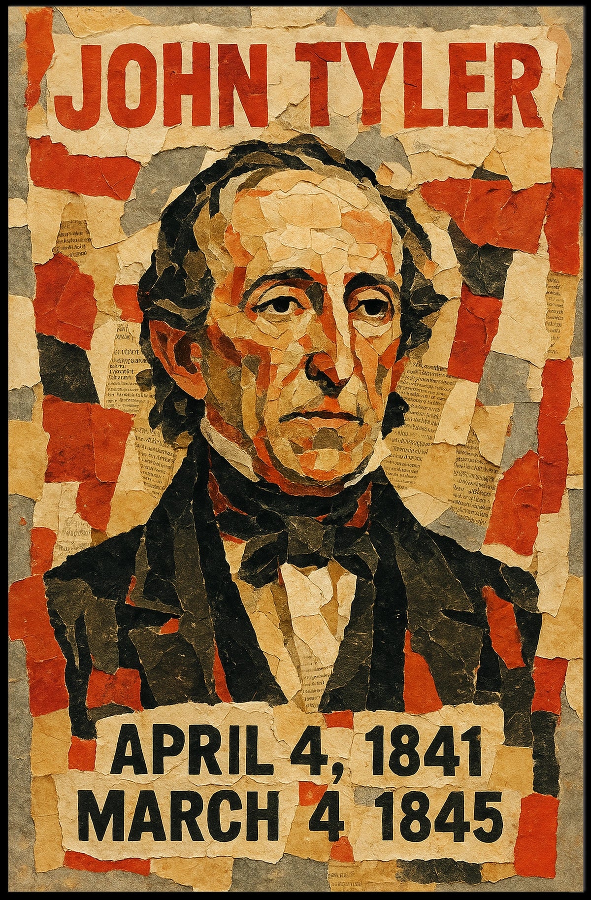 John Tyler 10th President of the United States Layered paper Collage Poster