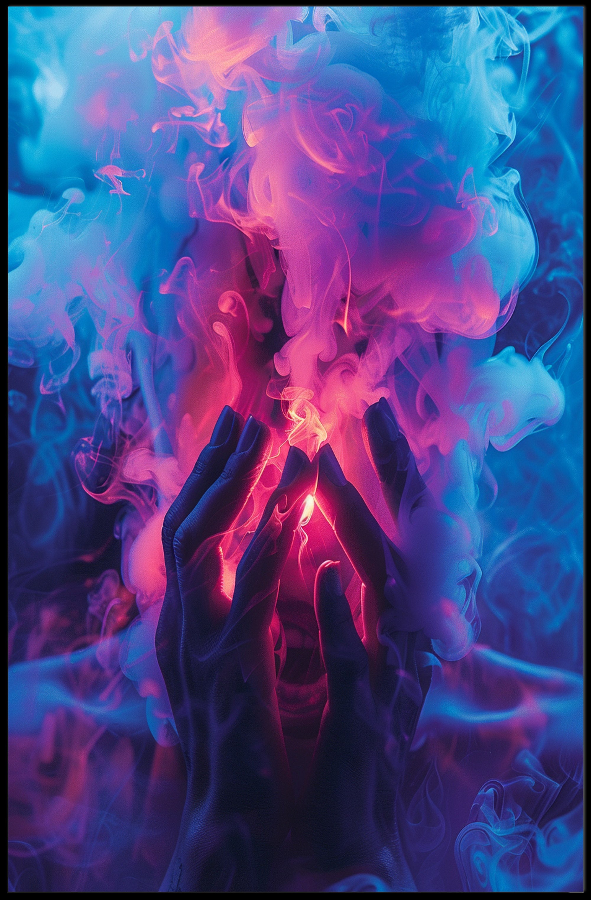 Mystical Hands in Neon Smoke Poster PosterGoat