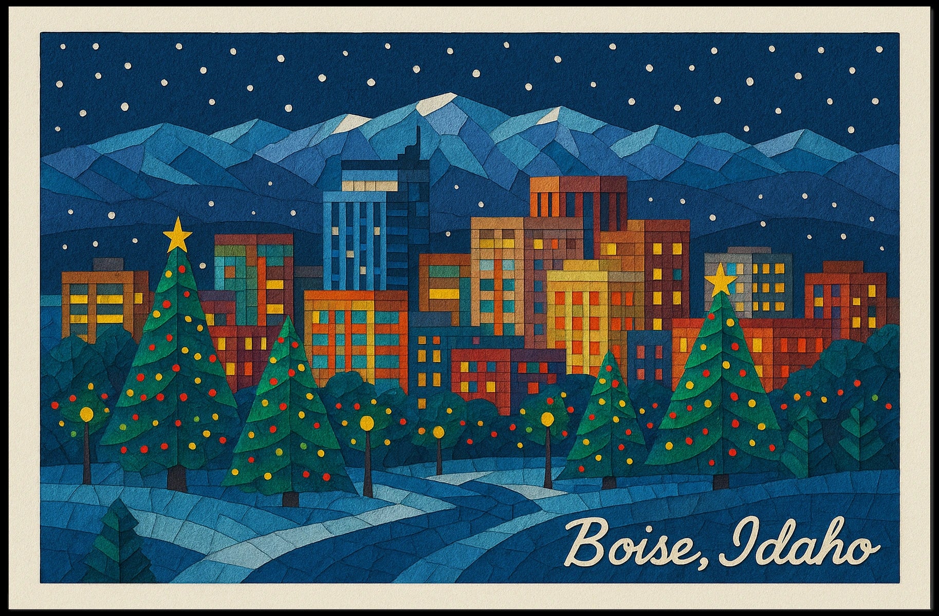 Boise, Idaho Holiday Nightscape Poster