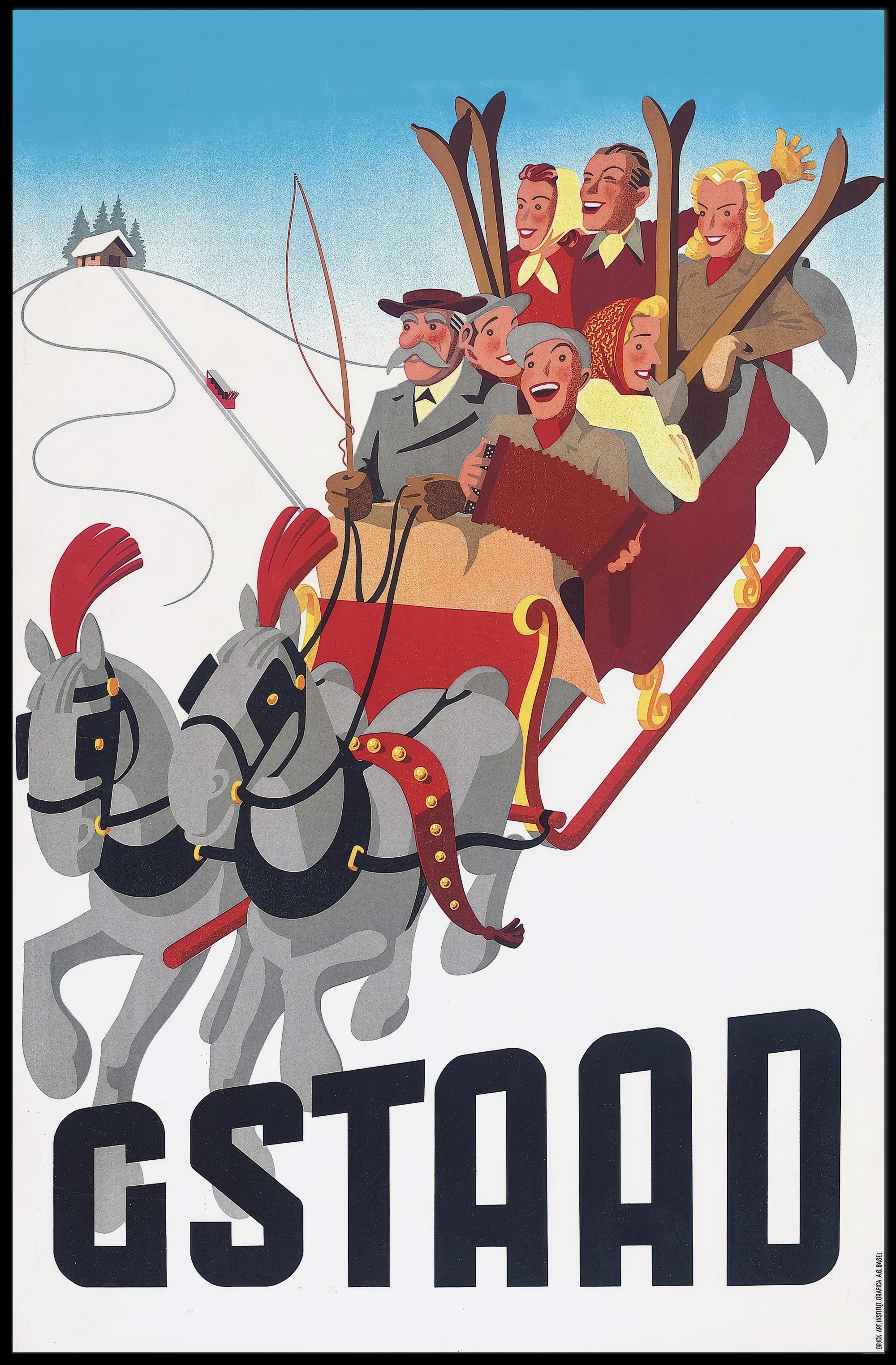 Vintage Sleigh Ride Adventure Gstaad Travel Poster PosterGoat