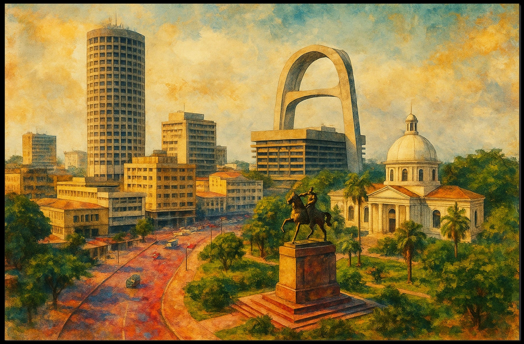 Urban Landscape with Monument Poster