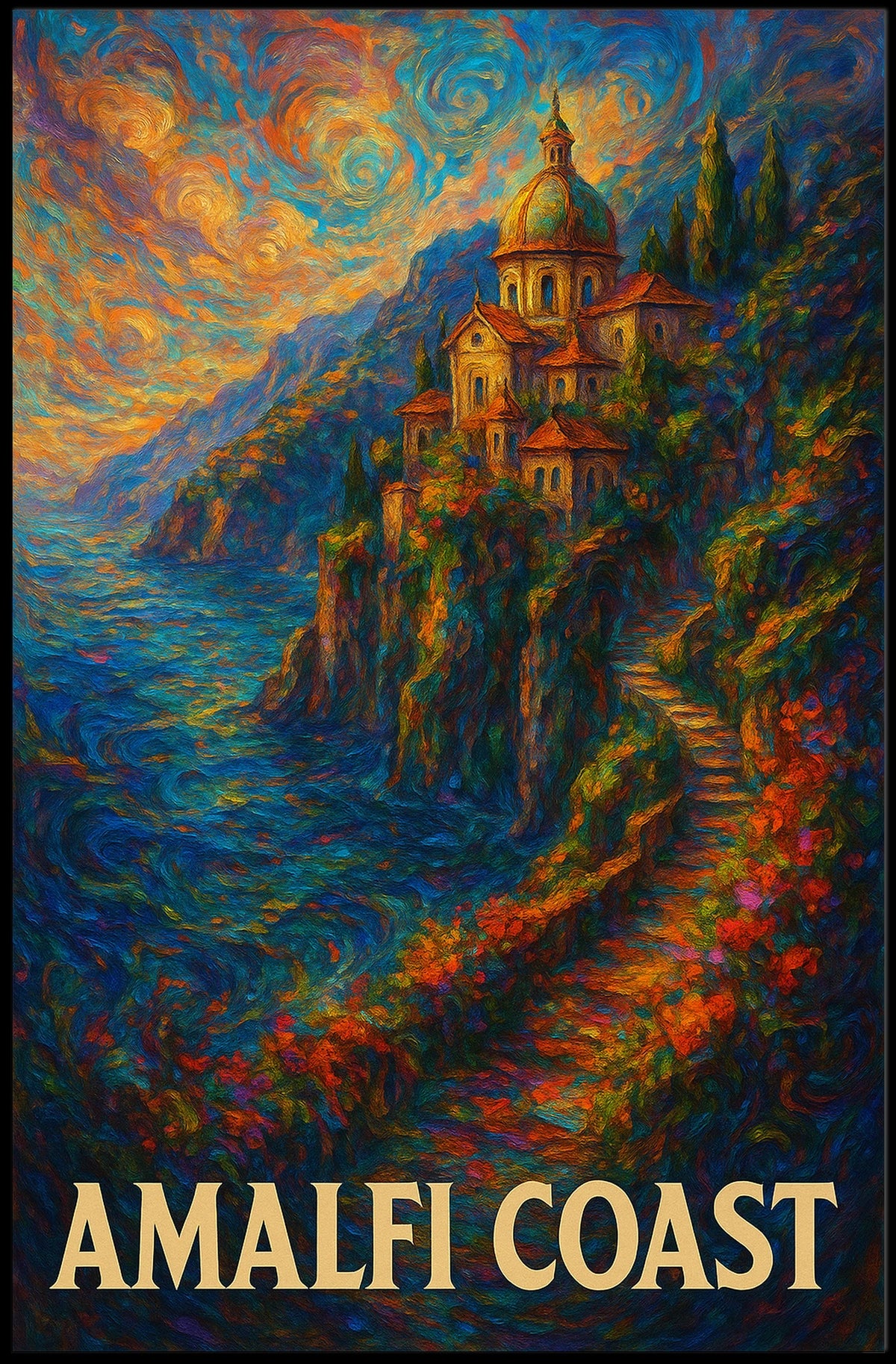 Amalfi Coast Poster Art Print 18x24 Coastal Decor Wall Art