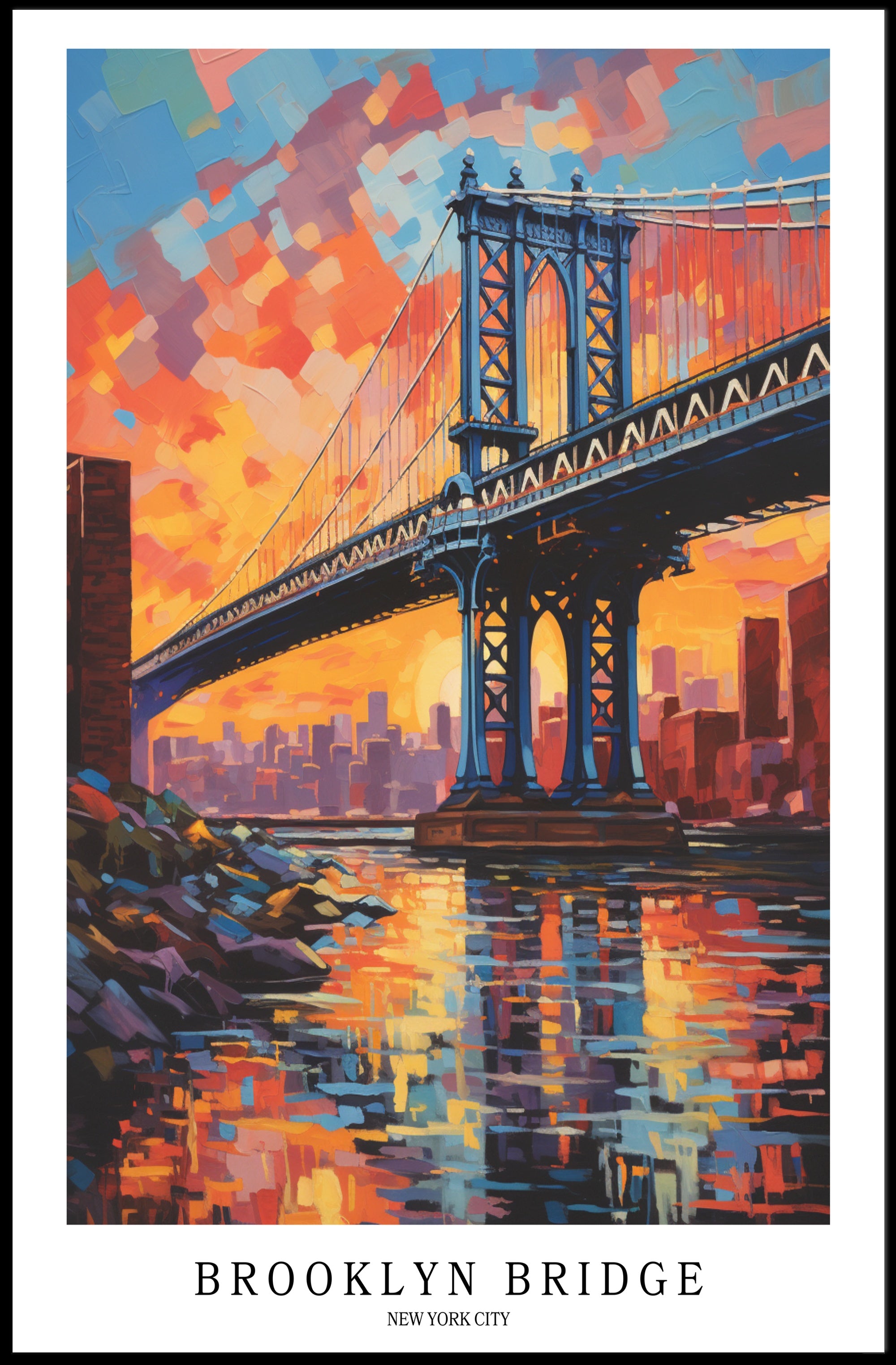 Brooklyn Bridge Sunset Urban Cityscape Painting Poster PosterGoat