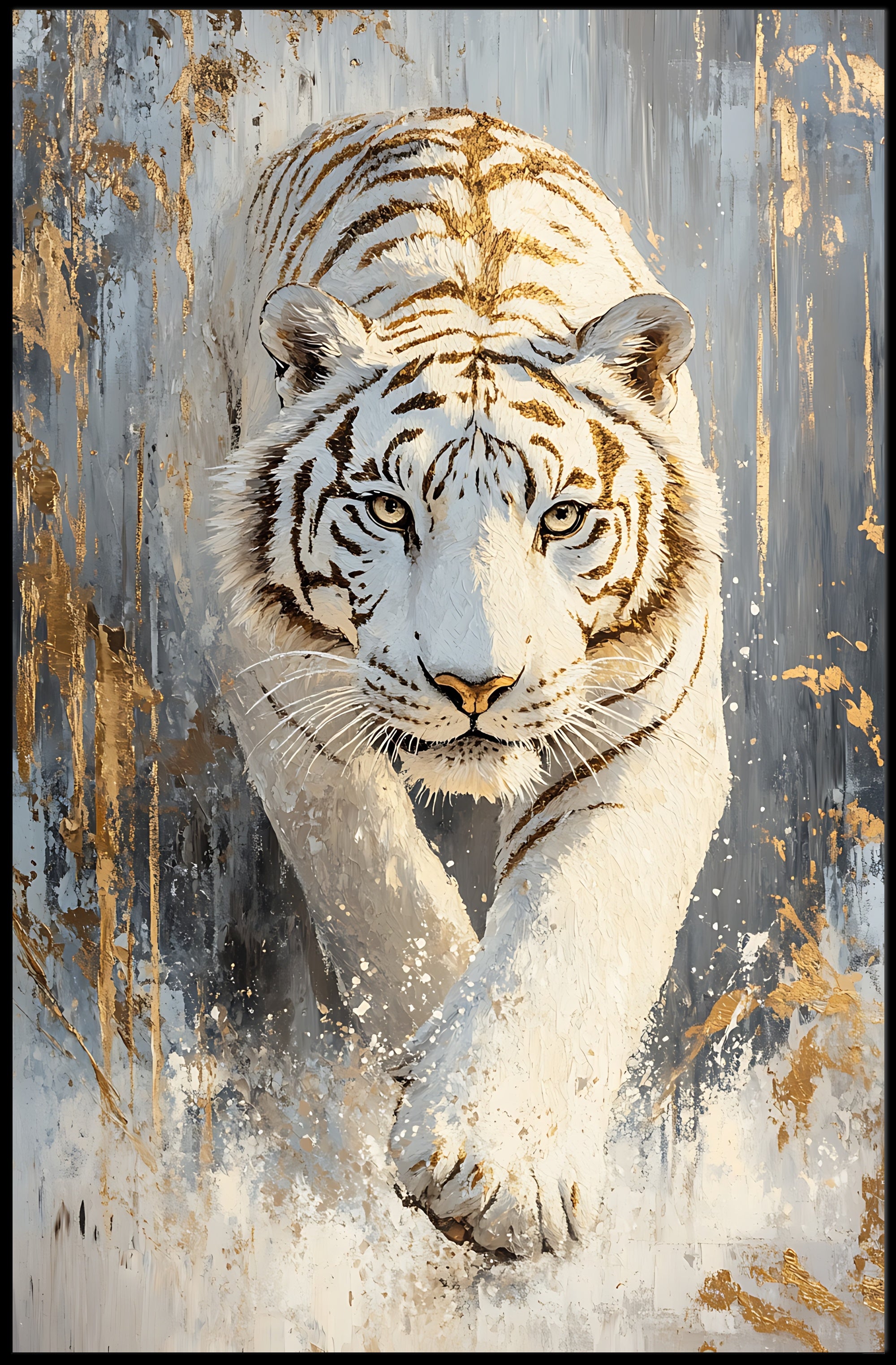 Majestic White Tiger in Motion Animal Poster