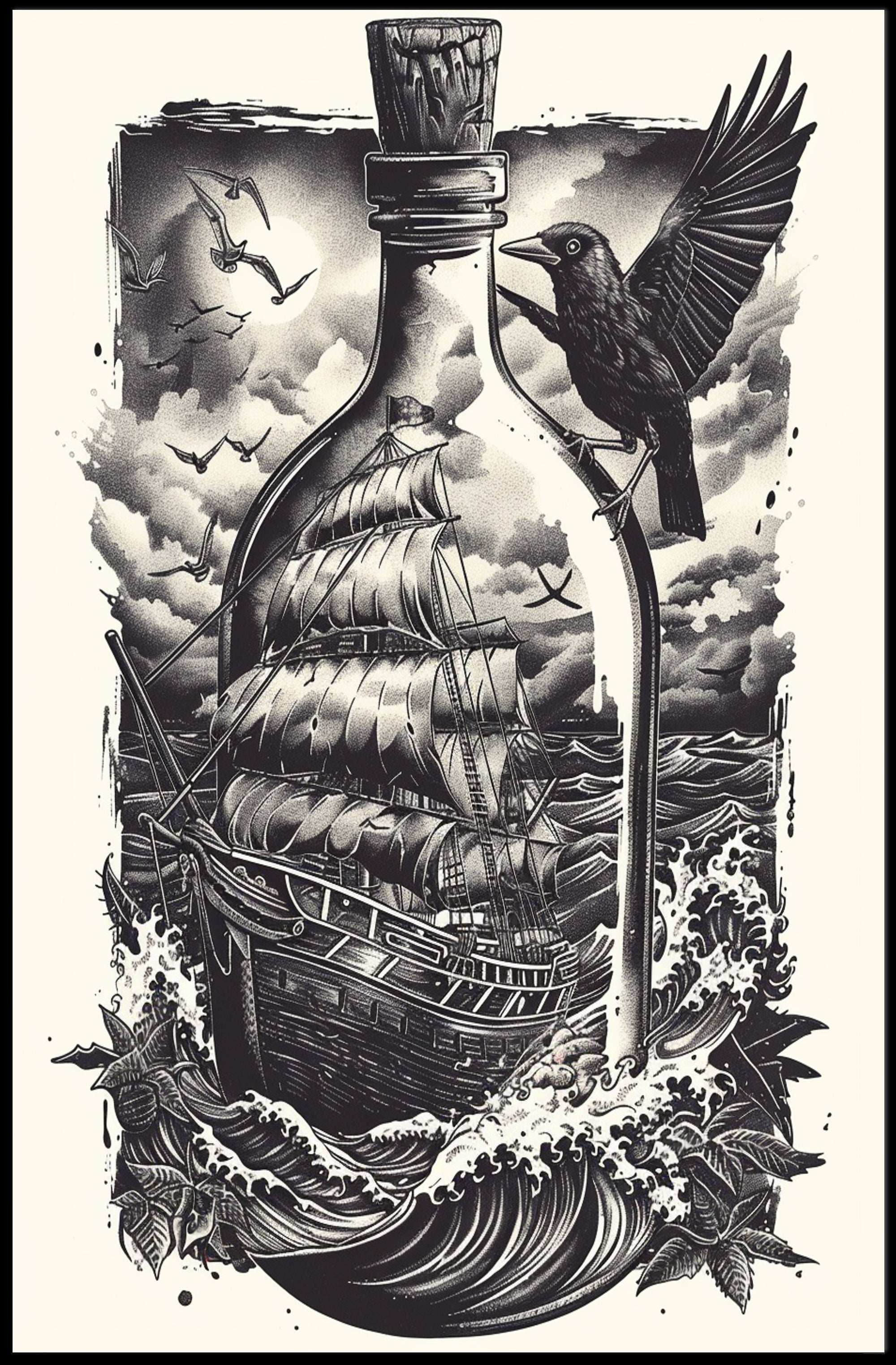 Ship In A Bottle Poster Art Print for Home Decor PosterGoat