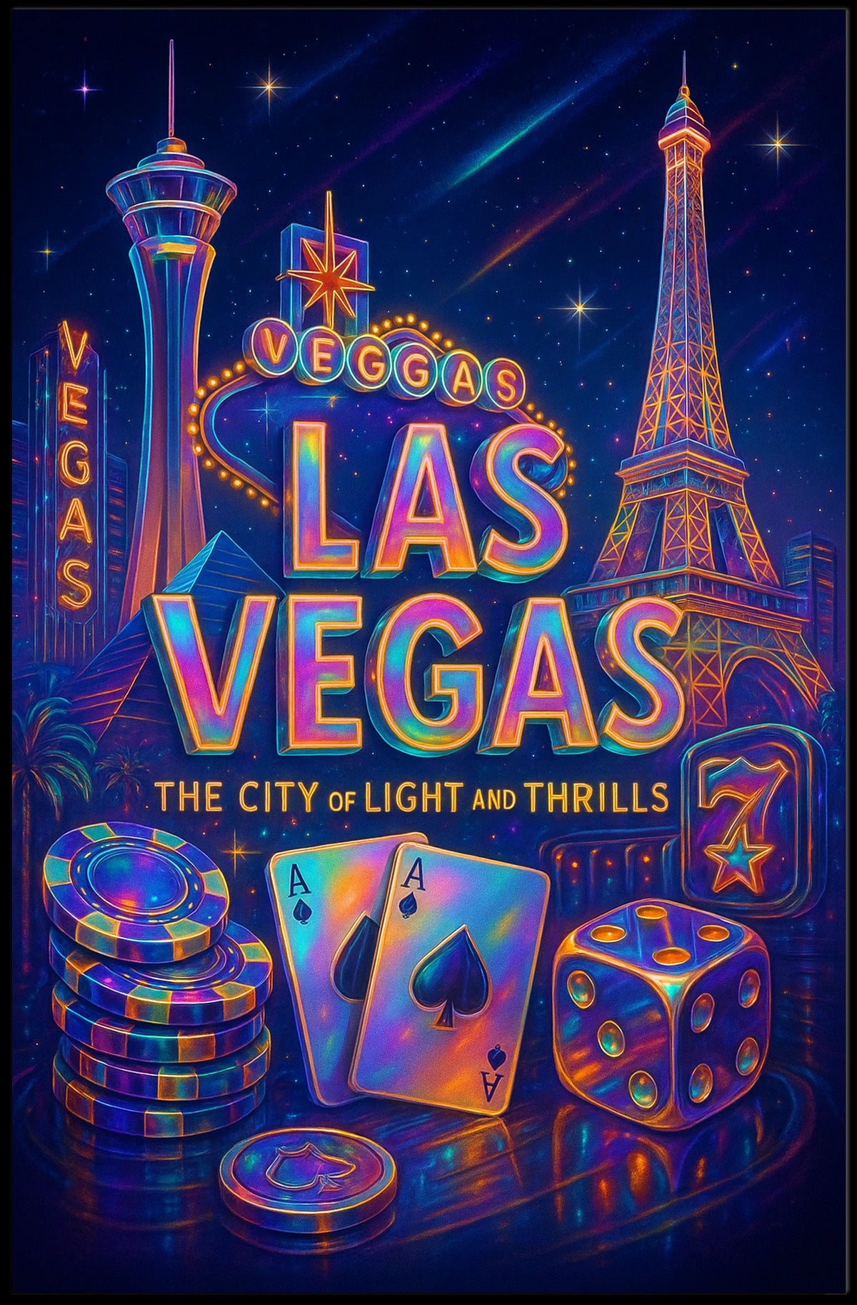Las Vegas Poster Neon Lights Wall Art For Living Rooms