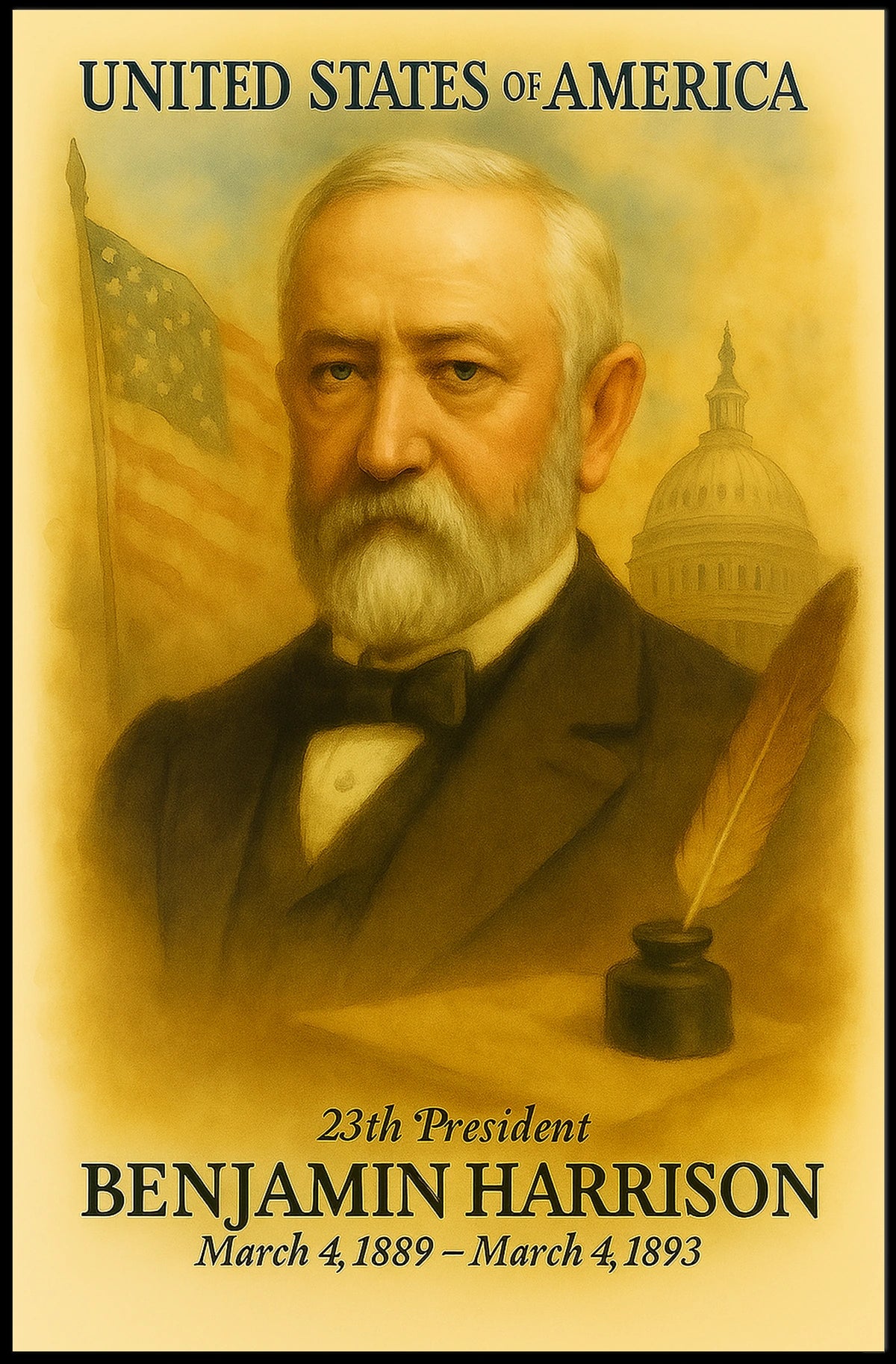 Benjamin Harrison 23rd President of the United States Vintage Watercolor Poster