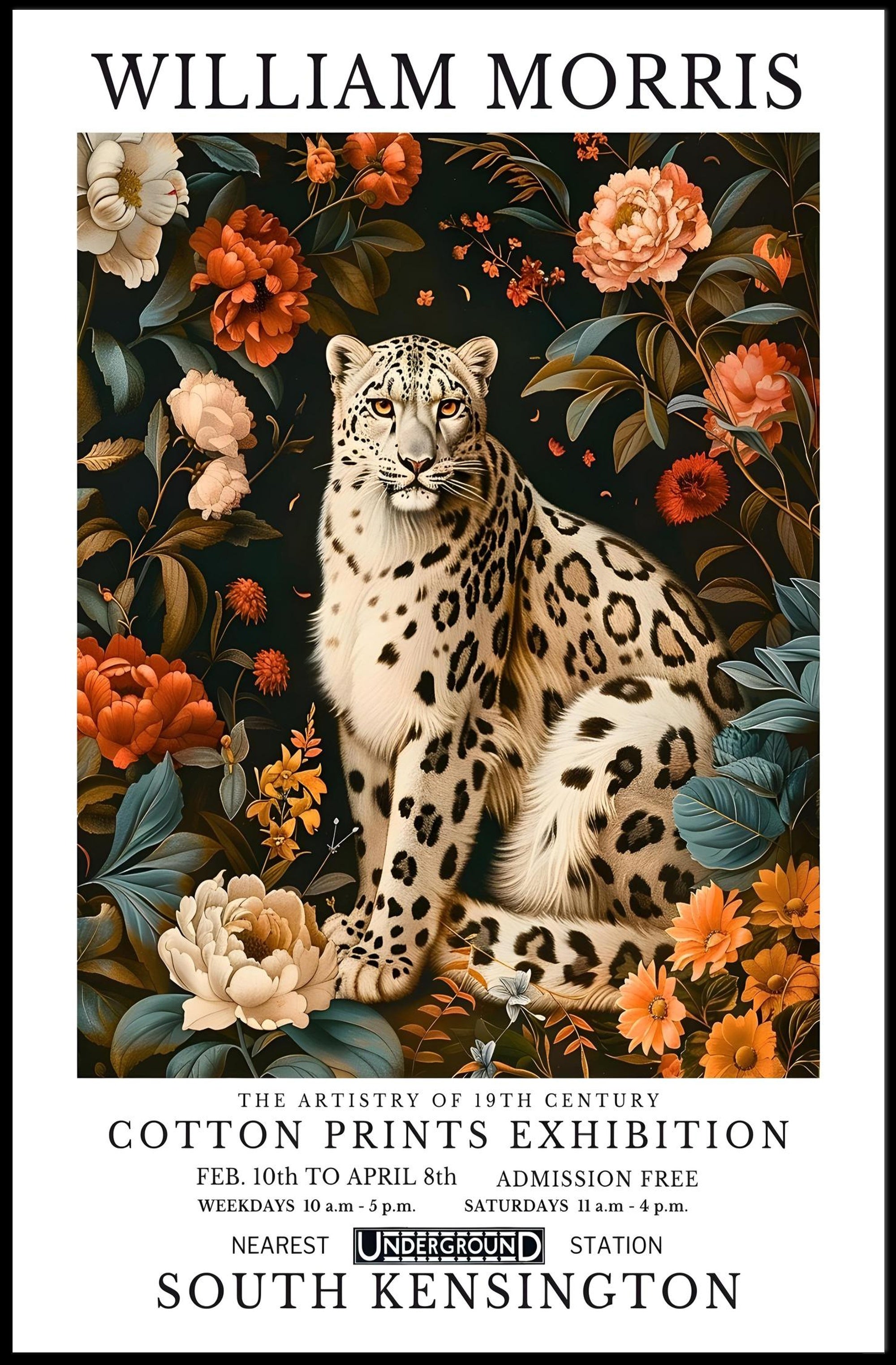 Majestic Leopard Floral William Morris Artistic Poster