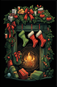 Festive Fireplace Holiday Scene Poster
