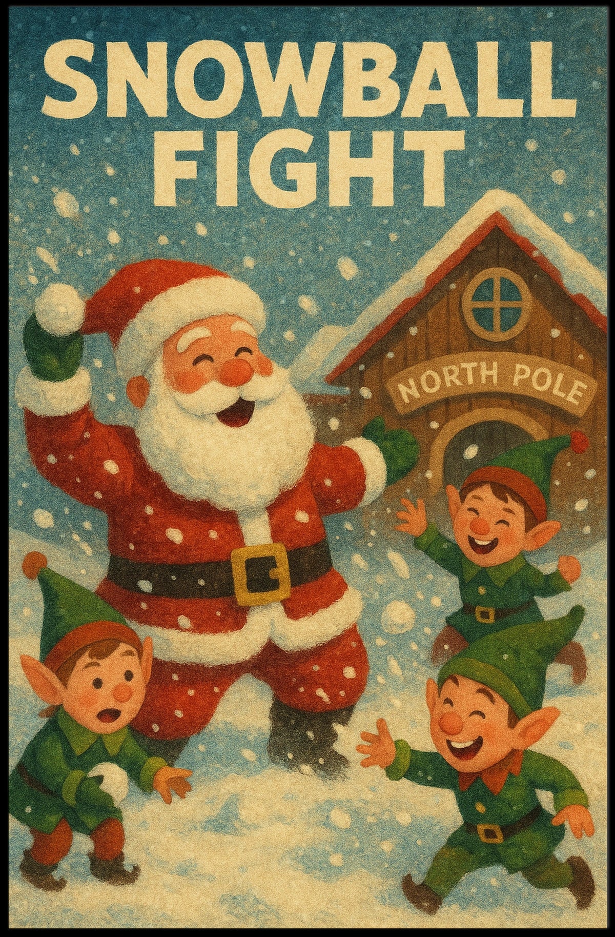 Festive Vintage Santa and Elves Christmas Poster