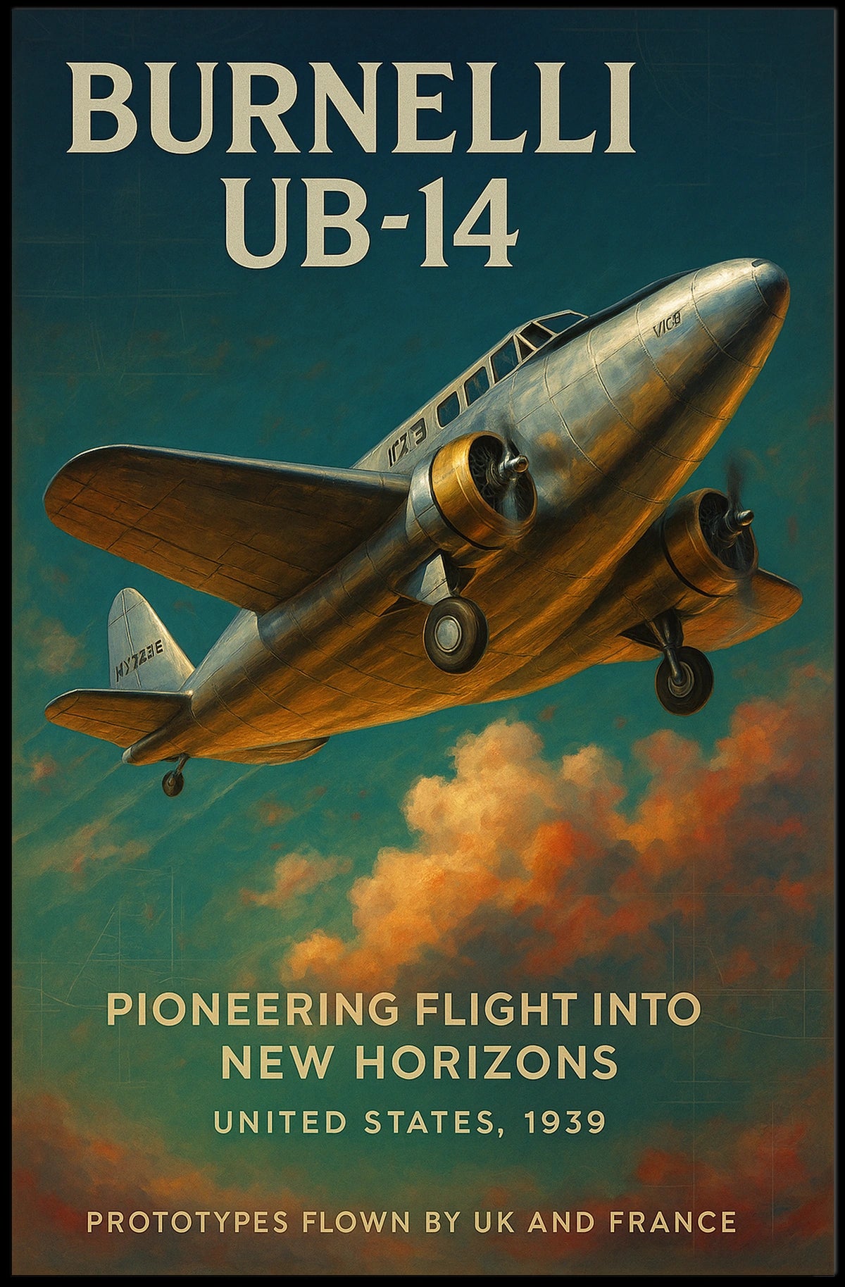 Burnelli UB-14 Vintage Aviation Poster Art 1939