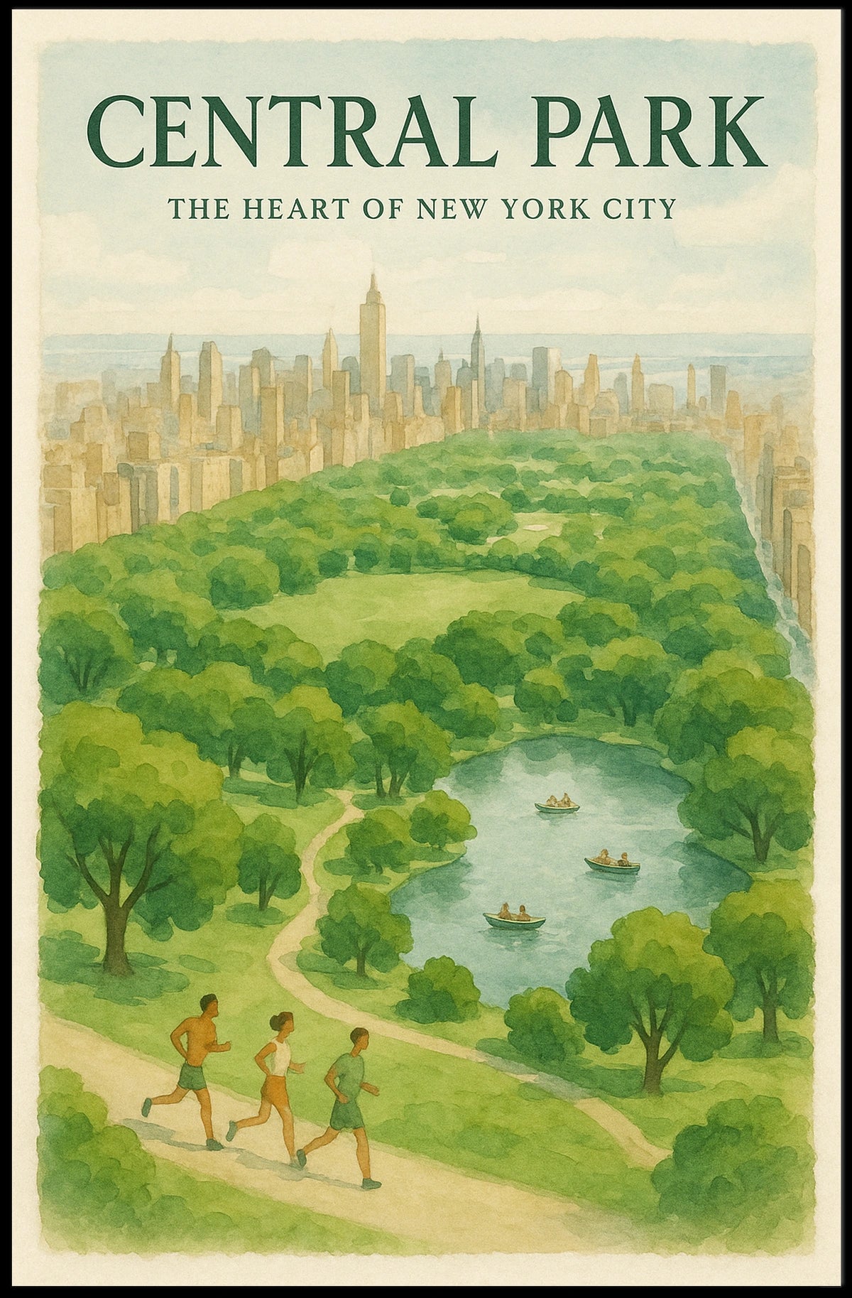 Central Park Harmony Cityscape Poster Vintage Wall Art