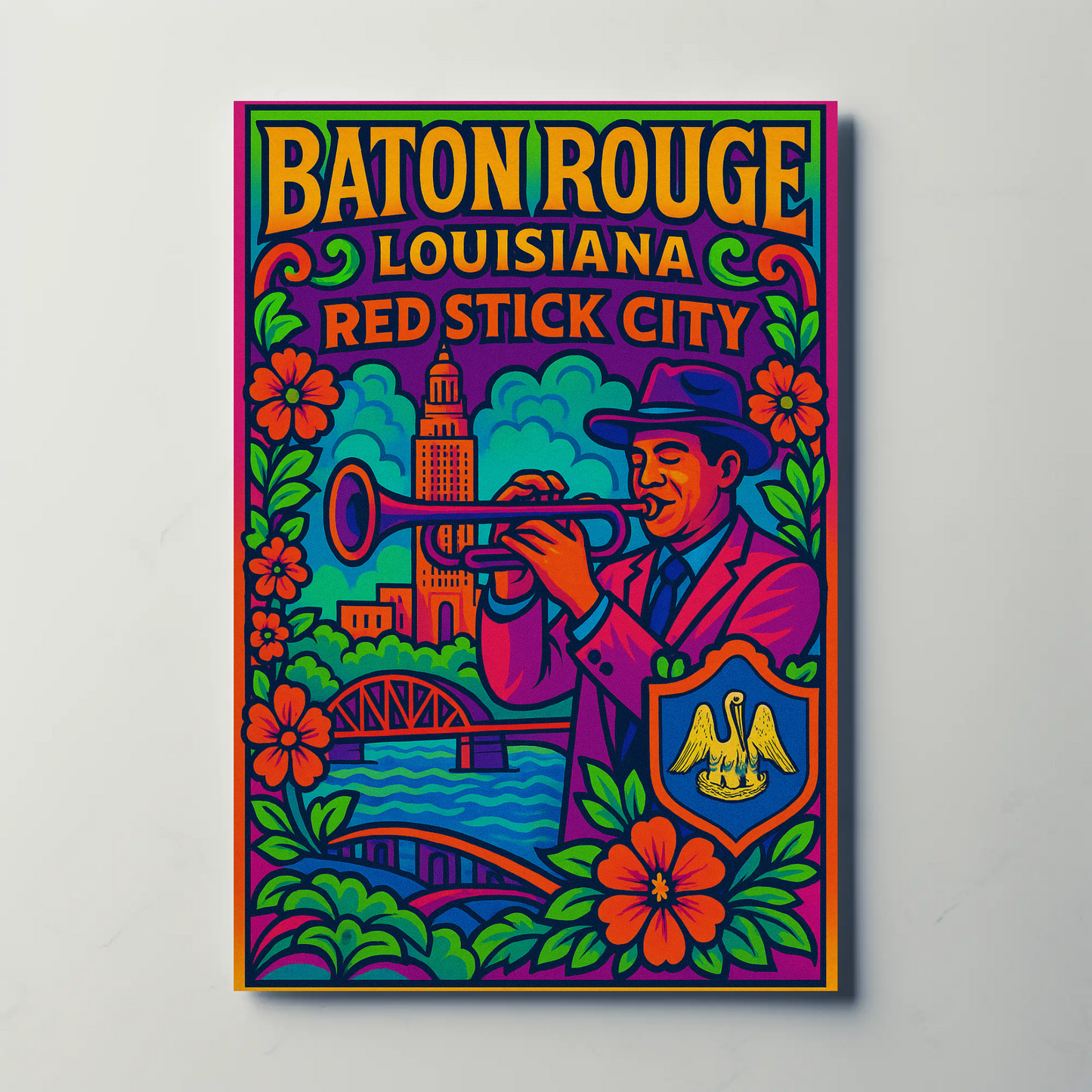 Baton Rouge Red Stick City Travel Poster