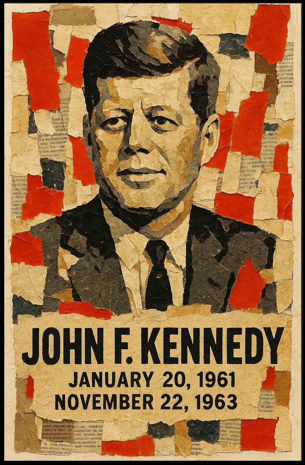 John F. Kennedy 35th President of the United States Layered paper Collage Poster