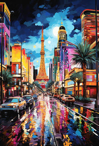 Vibrant Cityscape Nightlife Surreal Parisian Dream Artistic Poster