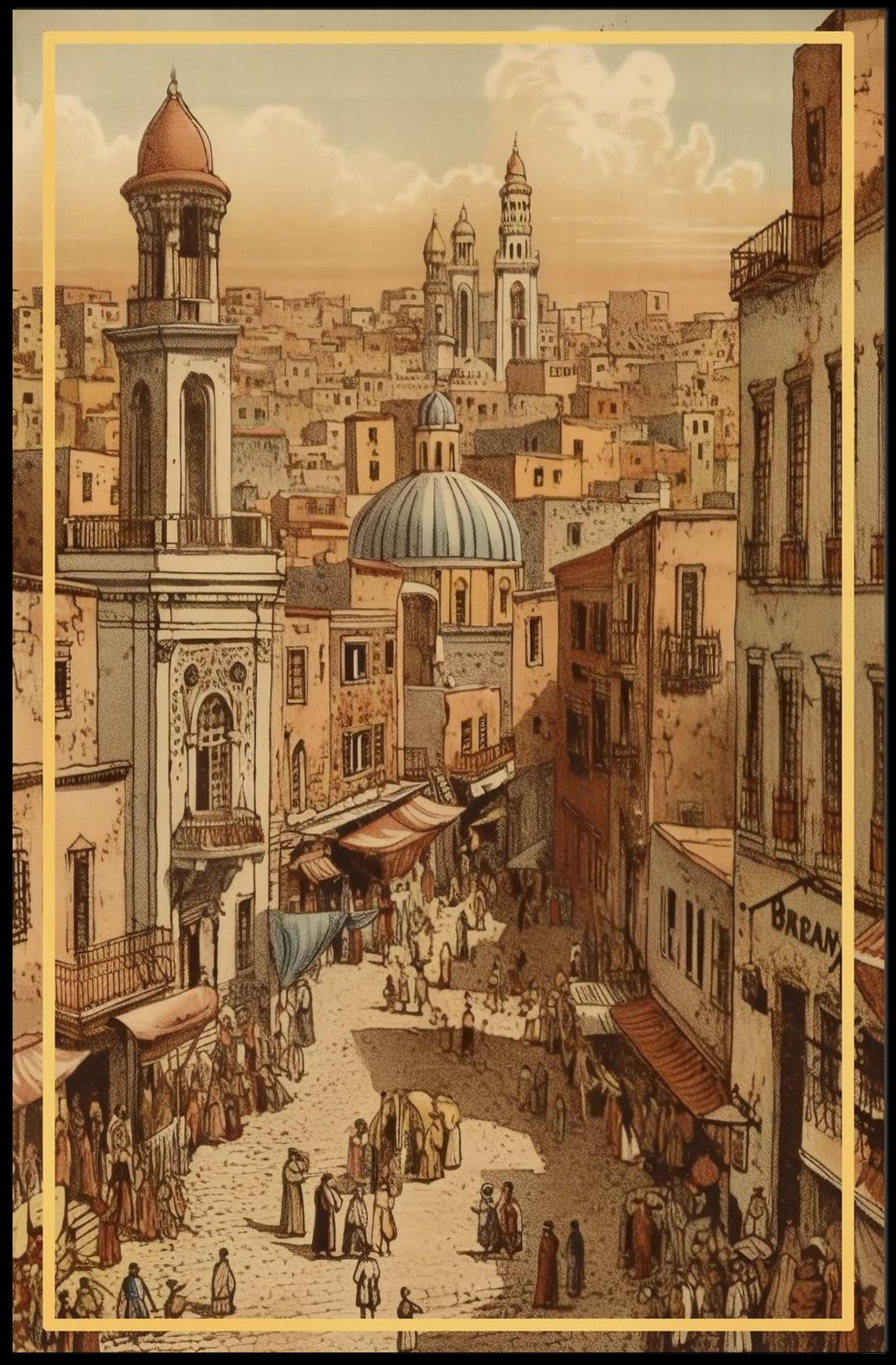 Bustling Market Street Poster