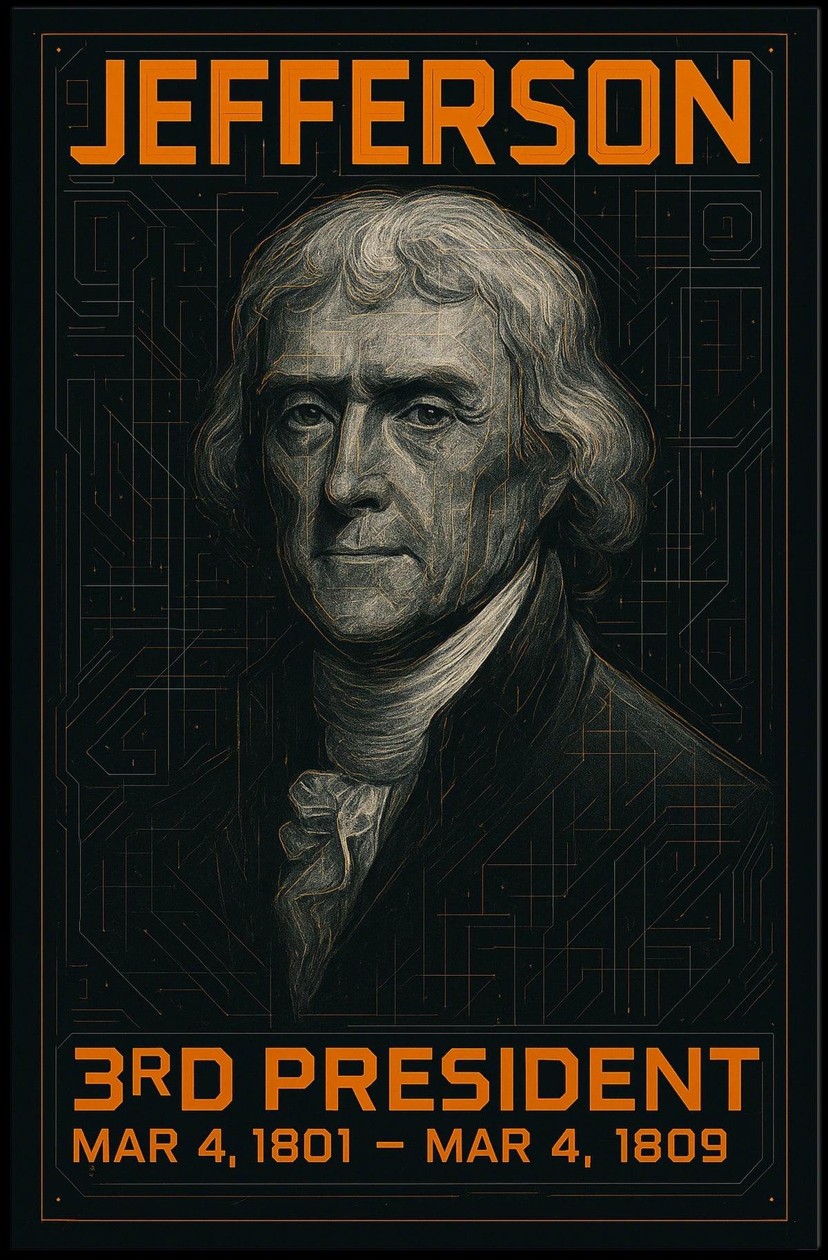 Thomas Jefferson 3rd President of the United States Techno Schematic Poster