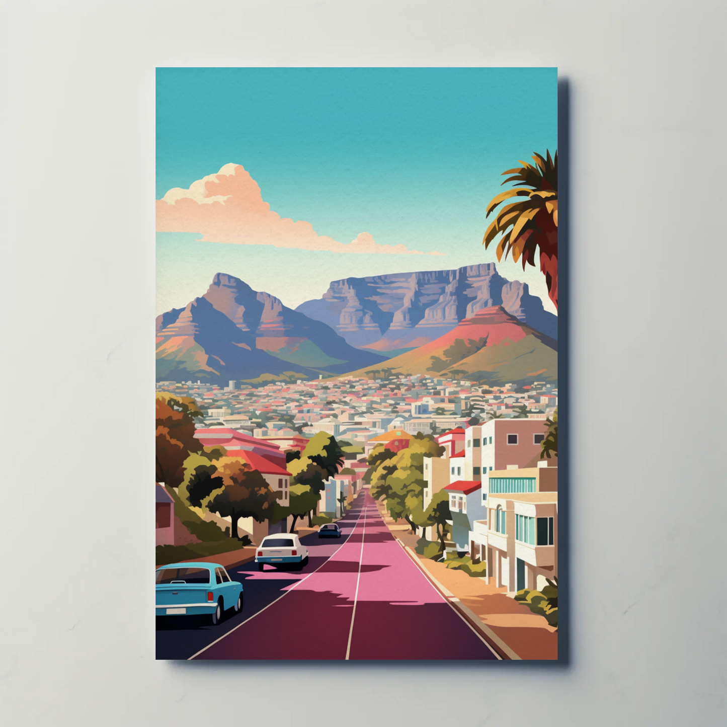 Cape Town Table Mountain Urban Street View Travel Poster