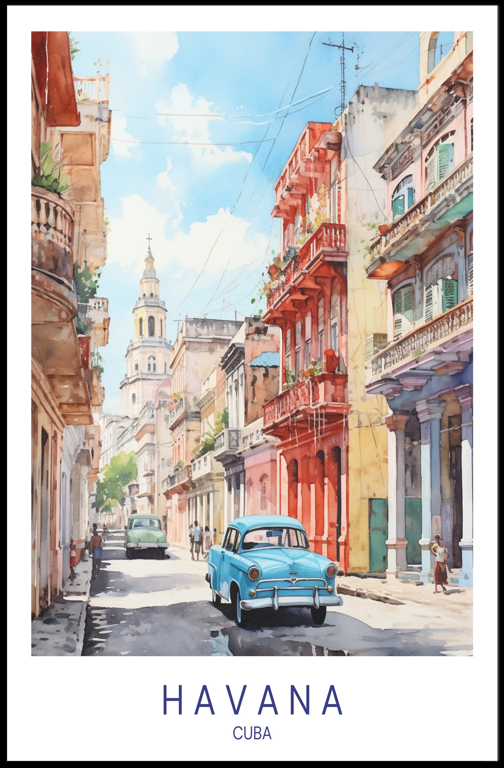 Havana Vintage Car Street Scene Urban or Cityscape Poster PosterGoat