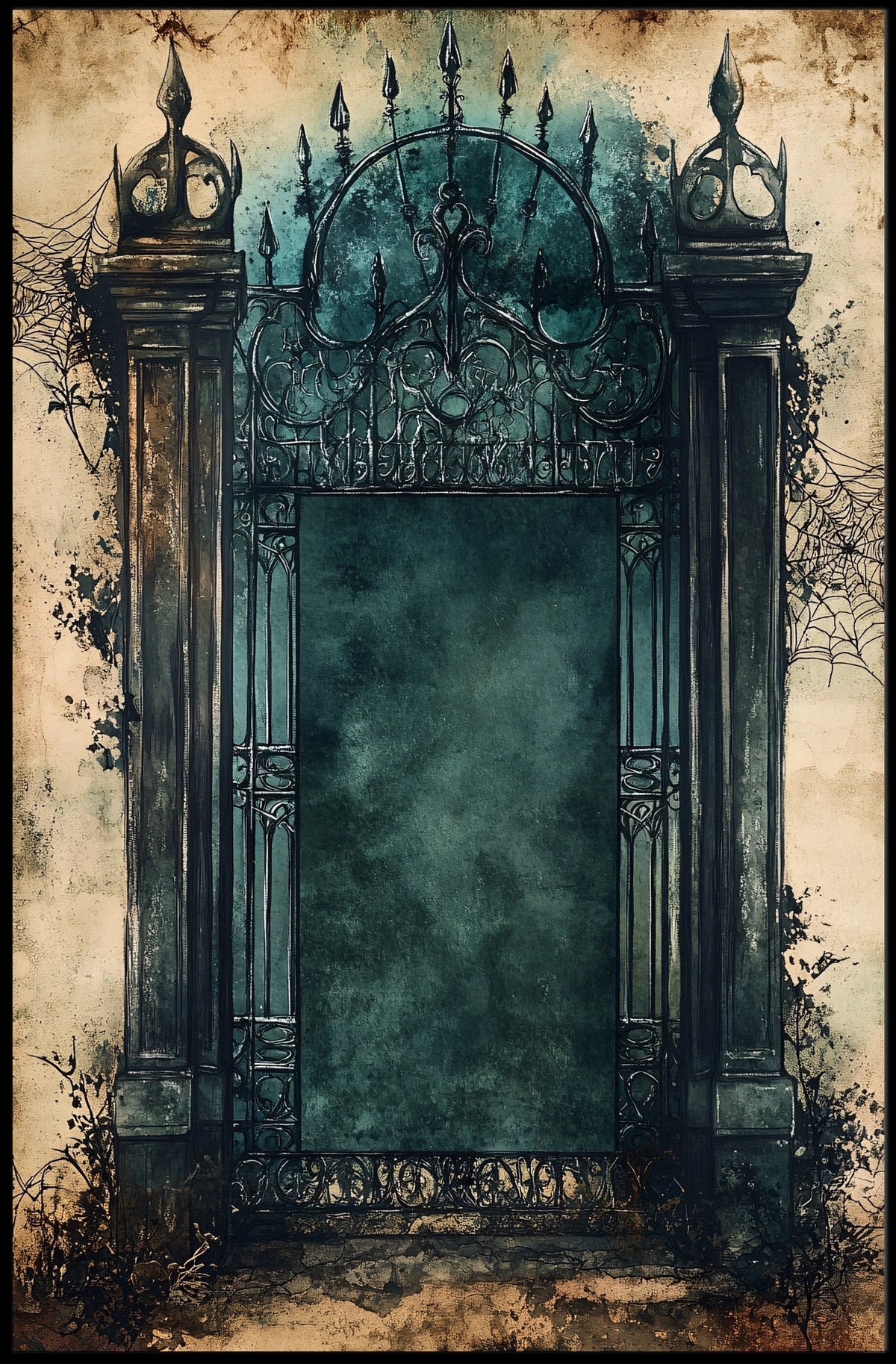Mysterious Gothic Gate Poster in Abstract Artistic Style