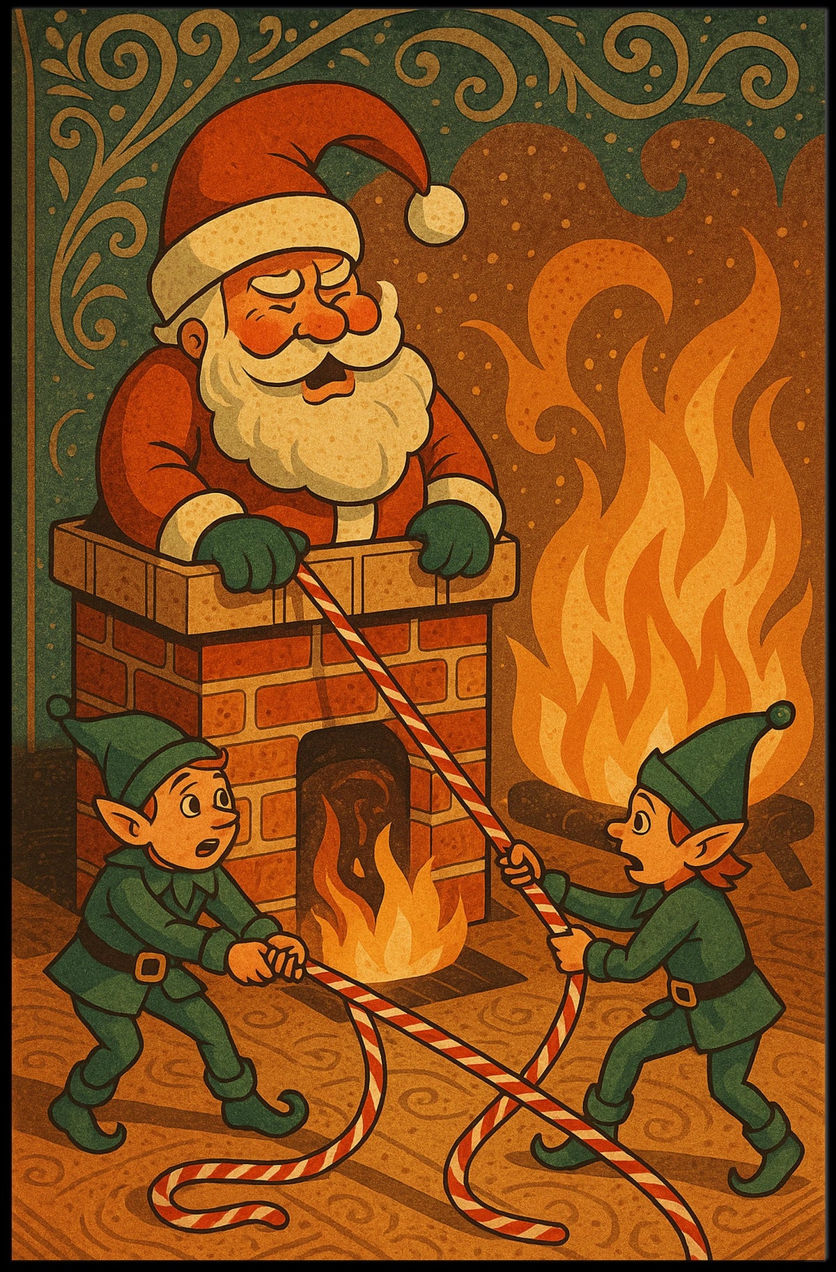 Santa's Chimney Caper: Festive and Vintage Christmas Poster
