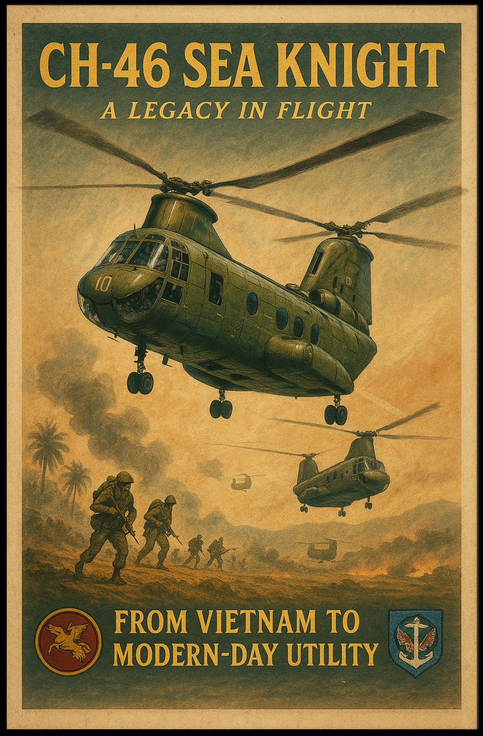 CH-46 Sea Knight Vintage Flight Poster PosterGoat