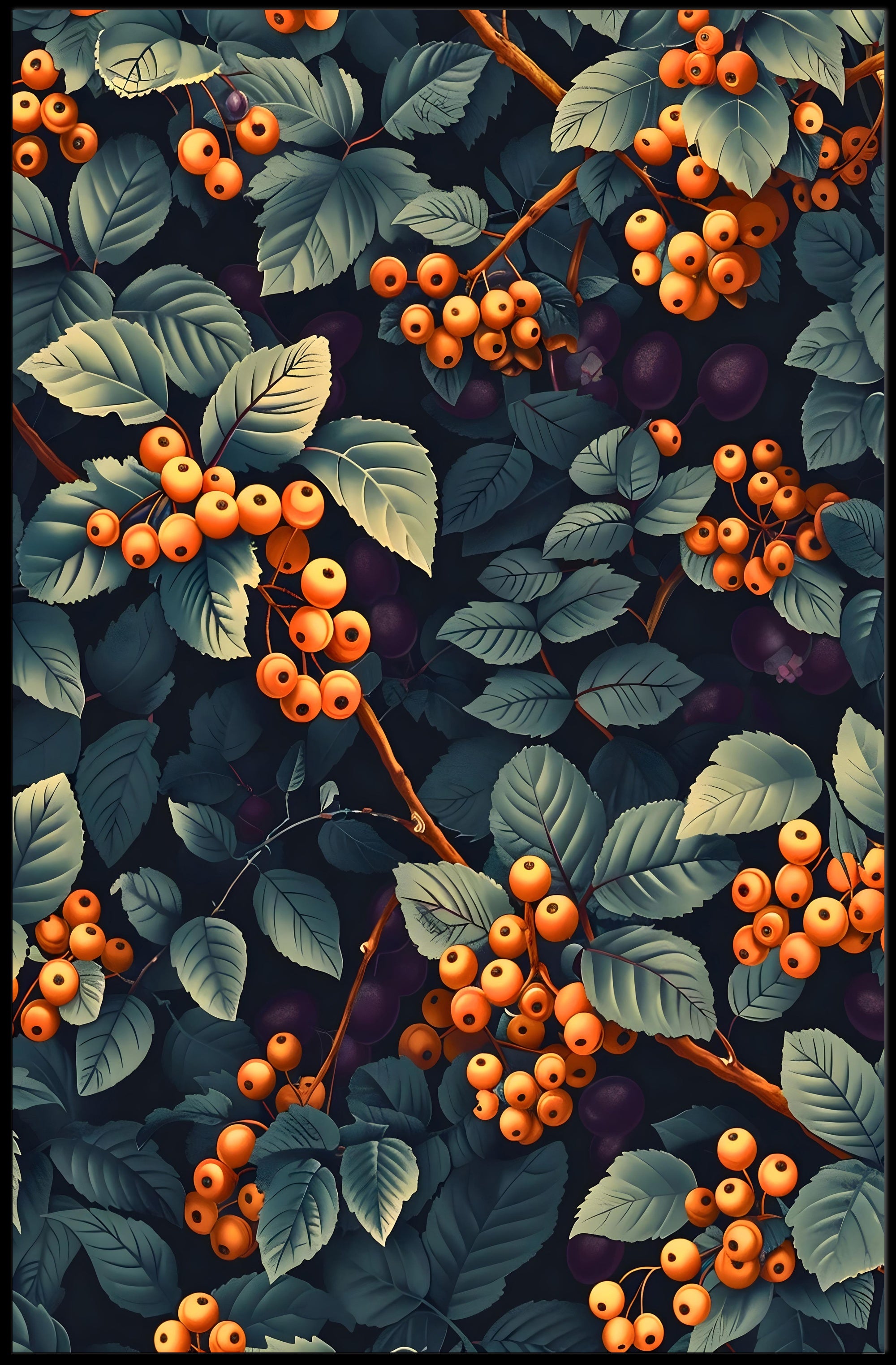 Vivid Artistic Botanical Poster with Orange Berries Illustration