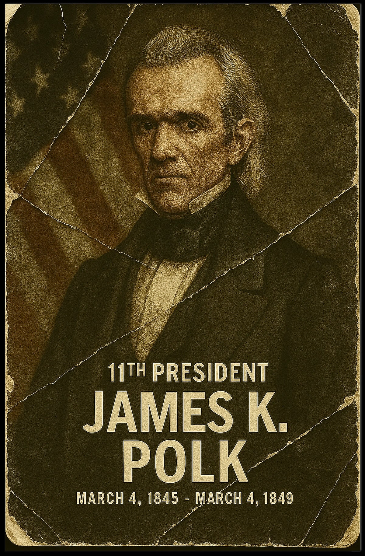 James K. Polk 11th President of the United States Damaged Photograph Poster