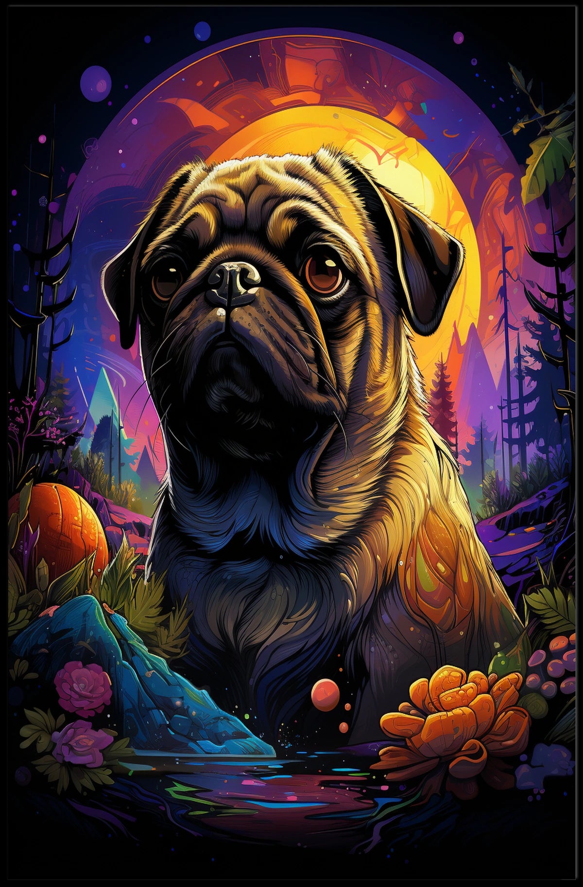 Cosmic Pug Adventure Whimsical Dog Lovers Poster