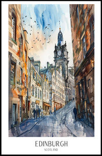 Edinburgh Street Scene in Watercolor Travel Poster PosterGoat