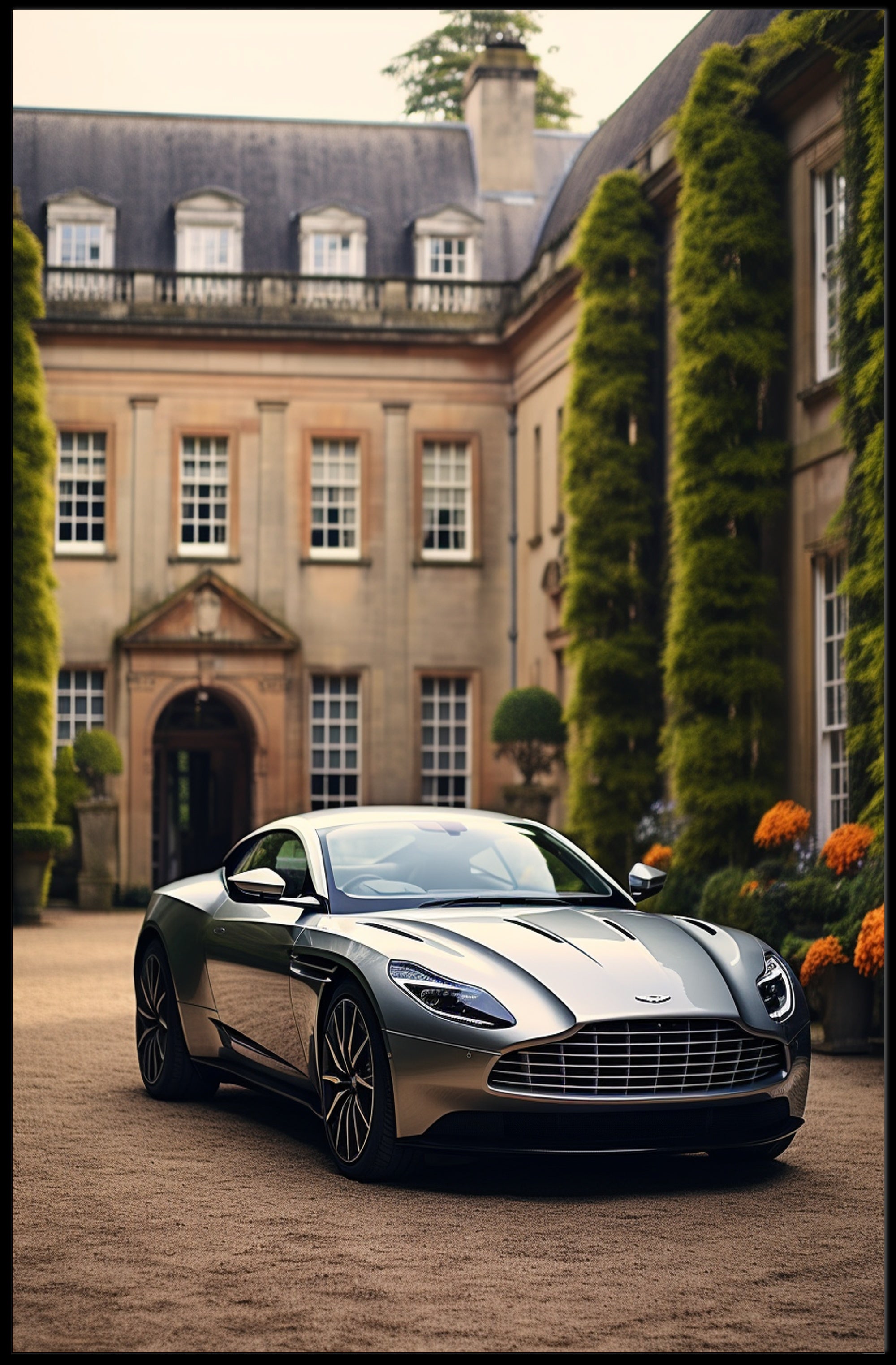Luxury Car at Elegant Estate Poster PosterGoat