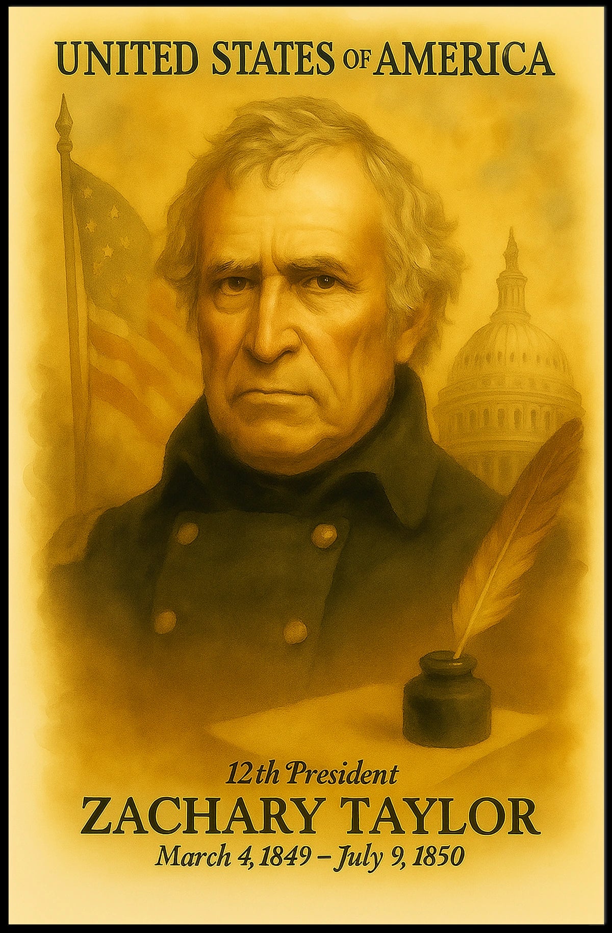 Zachary Taylor 12th President of the United States Vintage Watercolor Poster