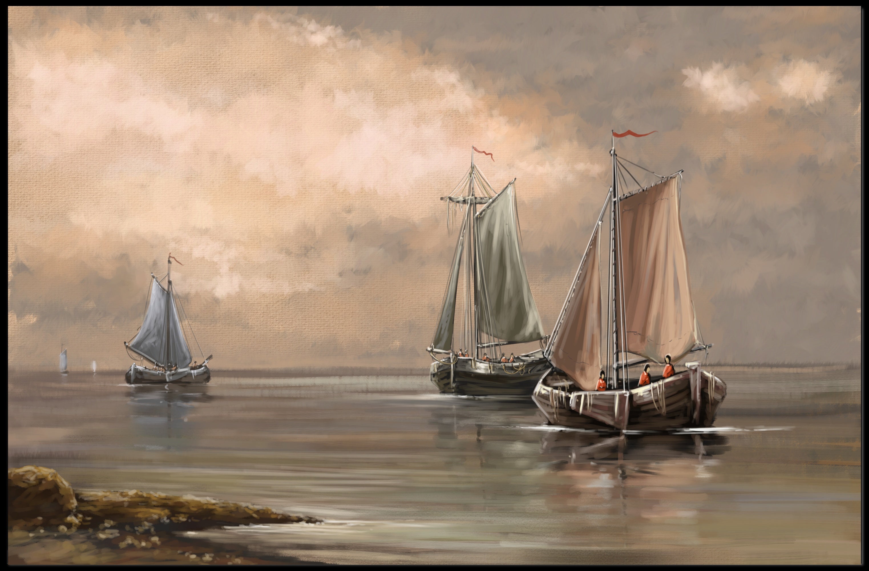Tranquil Sailboats at Sea Poster