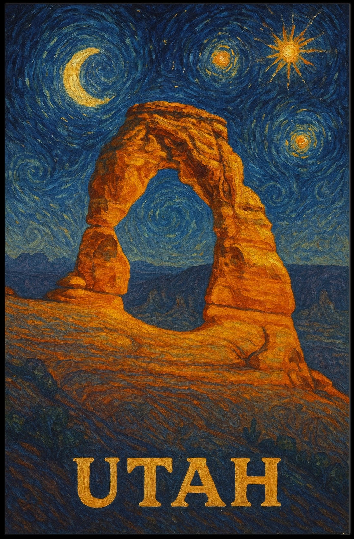 Delicate Arch Under Starry Night in National Park Poster
