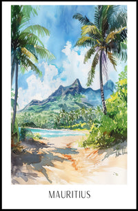 Mauritius Watercolor Landscape Travel Poster PosterGoat