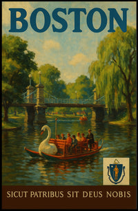 Charming Boston Public Garden Vintage Travel Poster