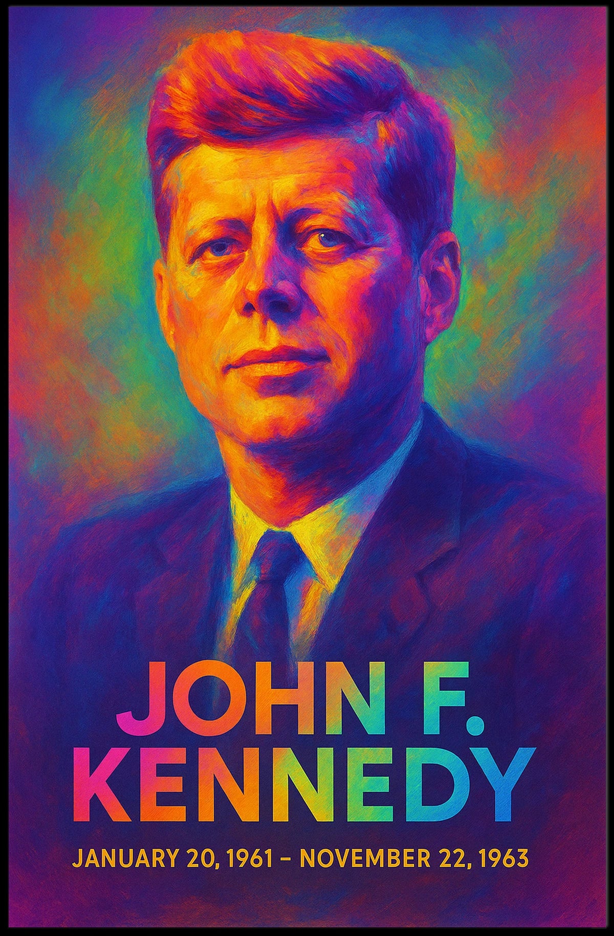 John F. Kennedy 35th President of the United States Neon Gradient Overlay Poster