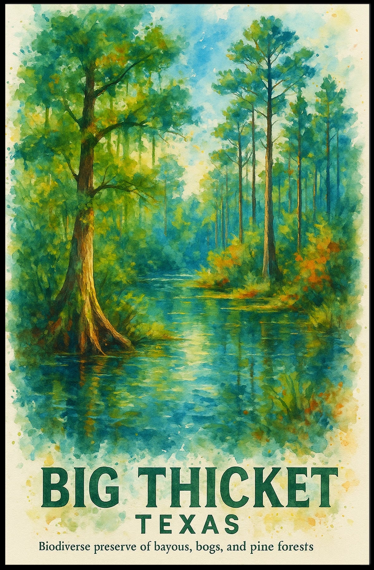 Big Thicket Texas Watercolor Nature Poster Art